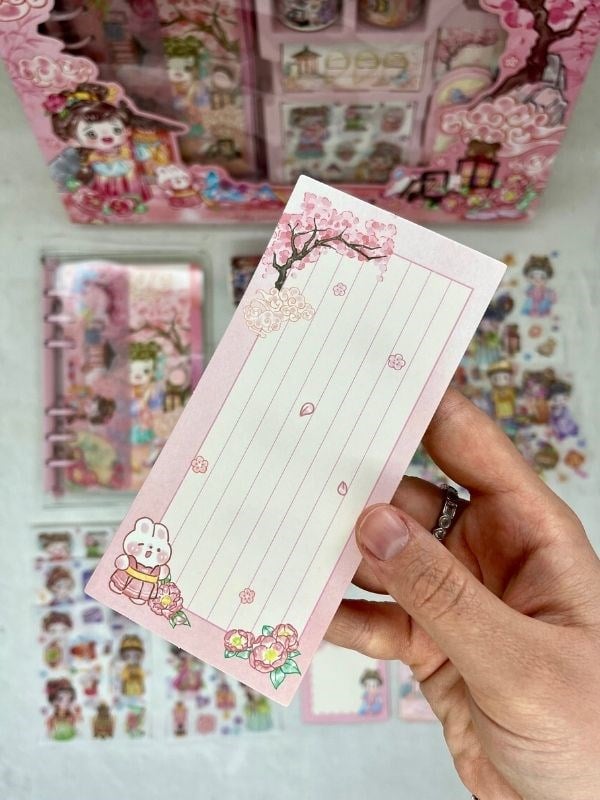 Shining Serisi Uzak Doğu Temalı Pembe Kutu Dopdolu Binder Defter Hediye Seti/Kutu Set/Notebook