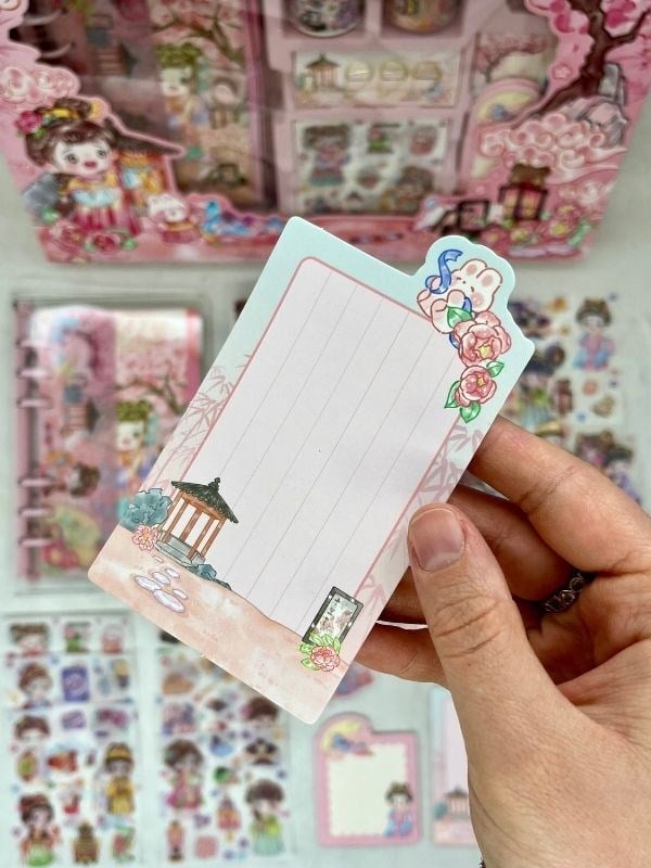 Shining Serisi Uzak Doğu Temalı Pembe Kutu Dopdolu Binder Defter Hediye Seti/Kutu Set/Notebook