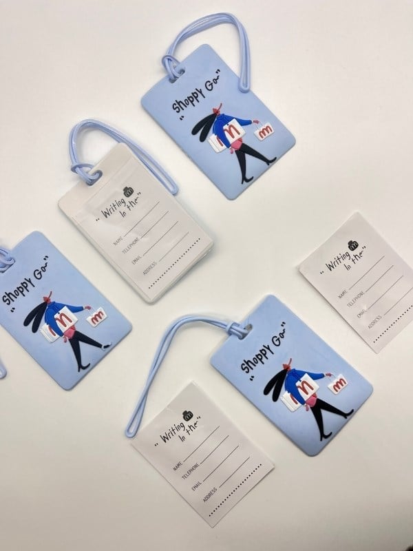 Shoppy Go Alışveriş Temalı Çift Bölme Mavi Renk Bavul Etiketi Bagaj Kartlığı Valiz İsimliği 10,5x7cm