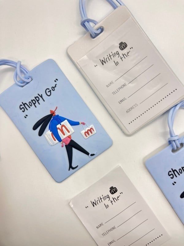 Shoppy Go Alışveriş Temalı Çift Bölme Mavi Renk Bavul Etiketi Bagaj Kartlığı Valiz İsimliği 10,5x7cm