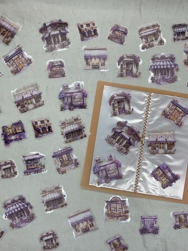 Small Street Building Ev Temalı Mor 40 Adet Pet Sticker Set/ Çıkartma/Etiket/Bullet Journal