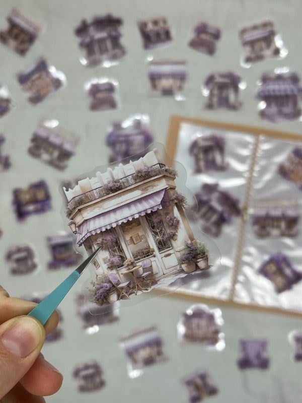 Small Street Building Ev Temalı Mor 40 Adet Pet Sticker Set/ Çıkartma/Etiket/Bullet Journal