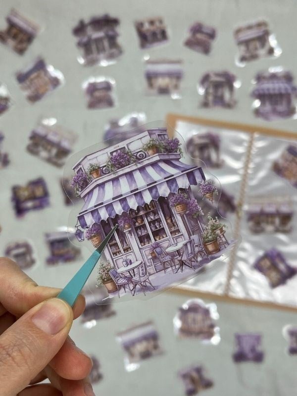 Small Street Building Ev Temalı Mor 40 Adet Pet Sticker Set/ Çıkartma/Etiket/Bullet Journal