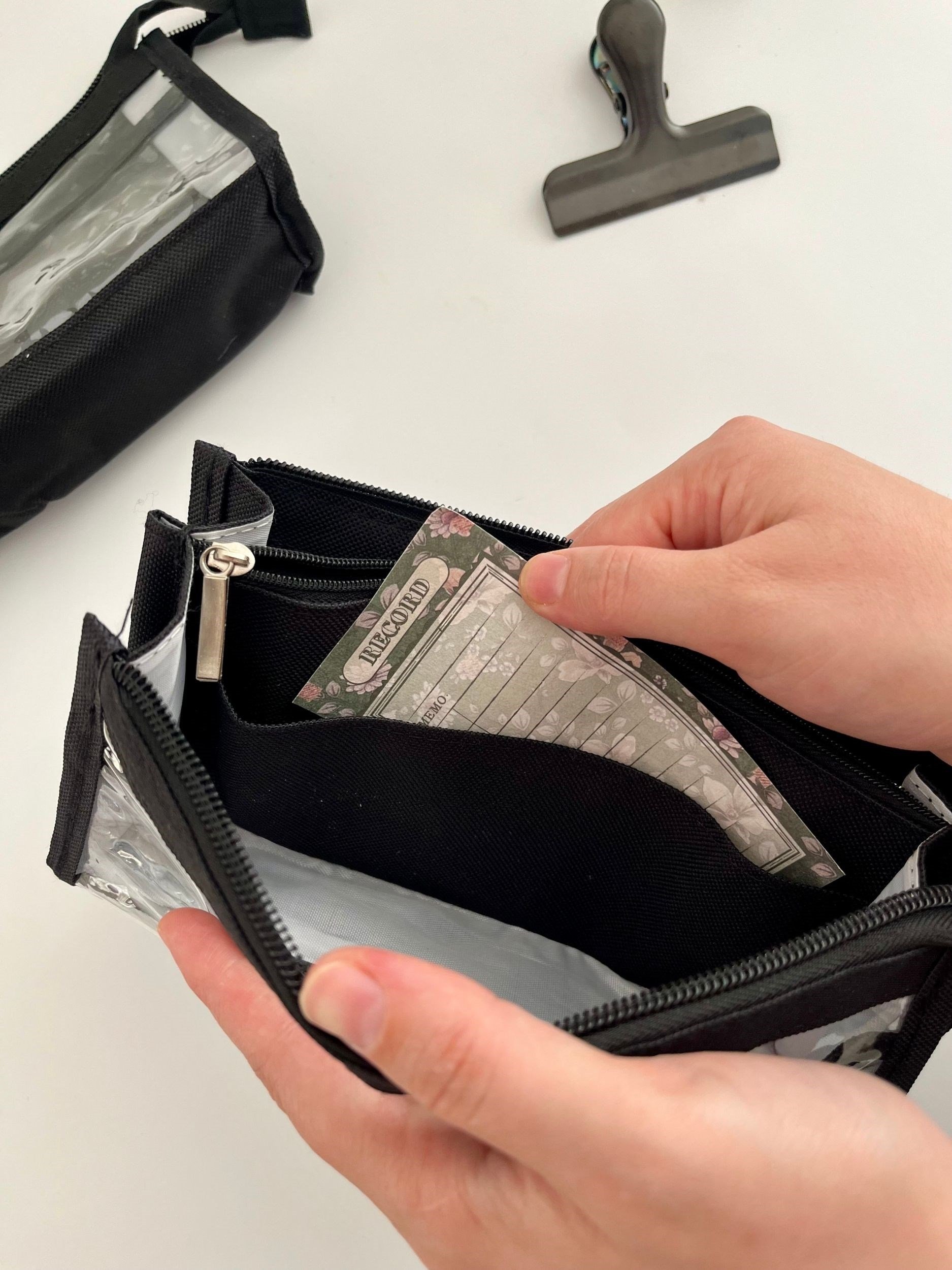 Smart Organizer Çift Fermuarlı 6 Bölmeli Şeffaf Siyah Organizer Kalem Kutusu