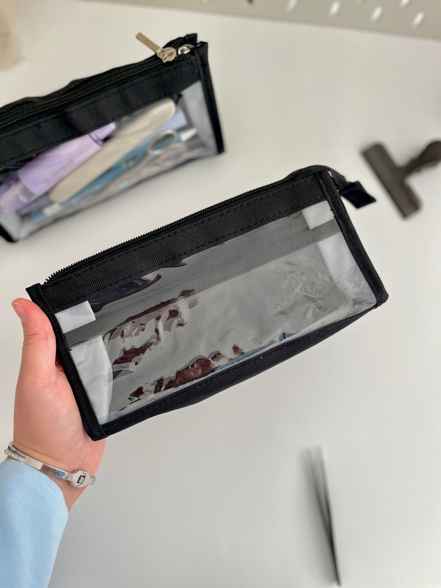 Smart Organizer Çift Fermuarlı 6 Bölmeli Şeffaf Siyah Organizer Kalem Kutusu