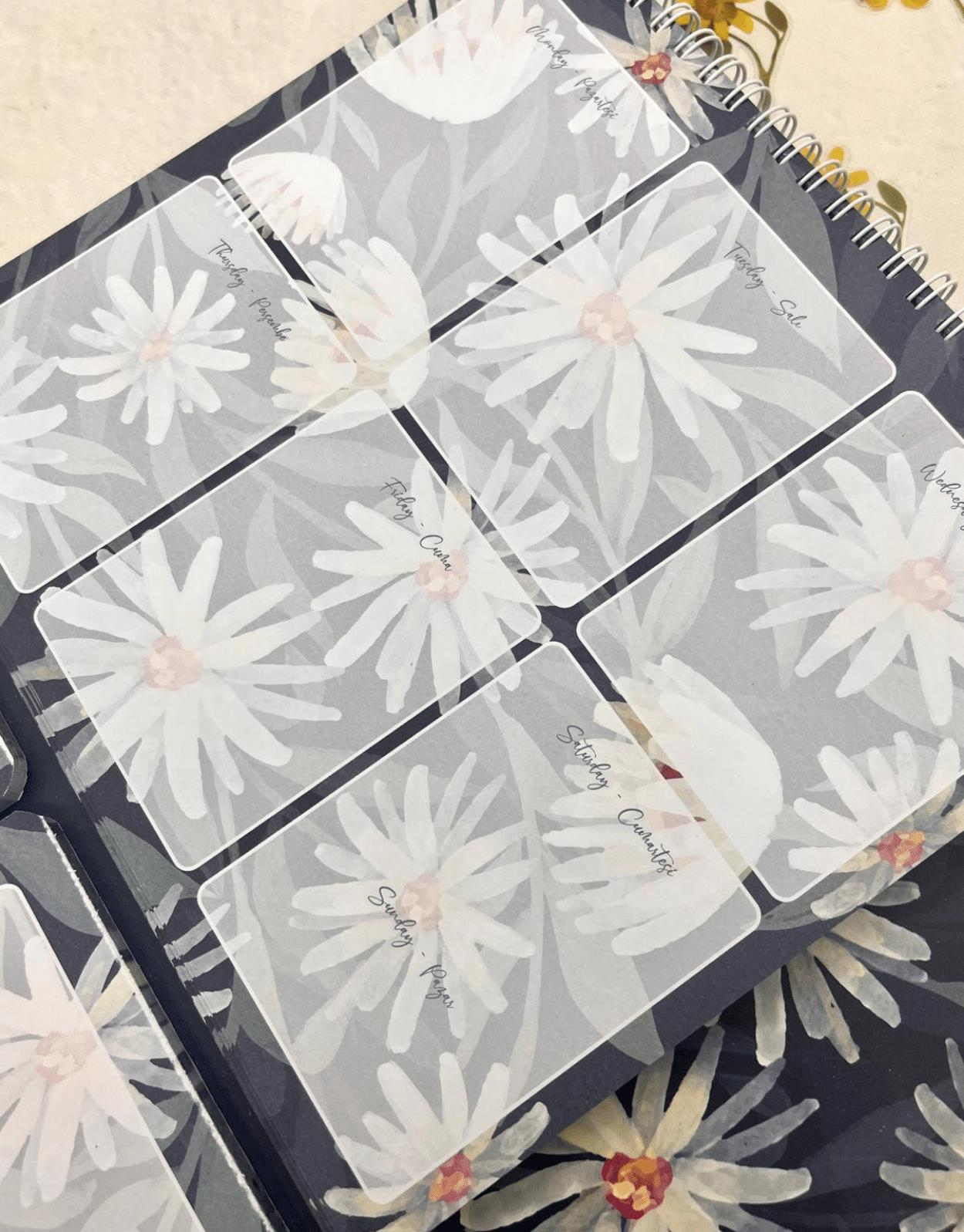 Spiralli Siyah Çiçek Desenli Planlayıcı/ Defter / Planner