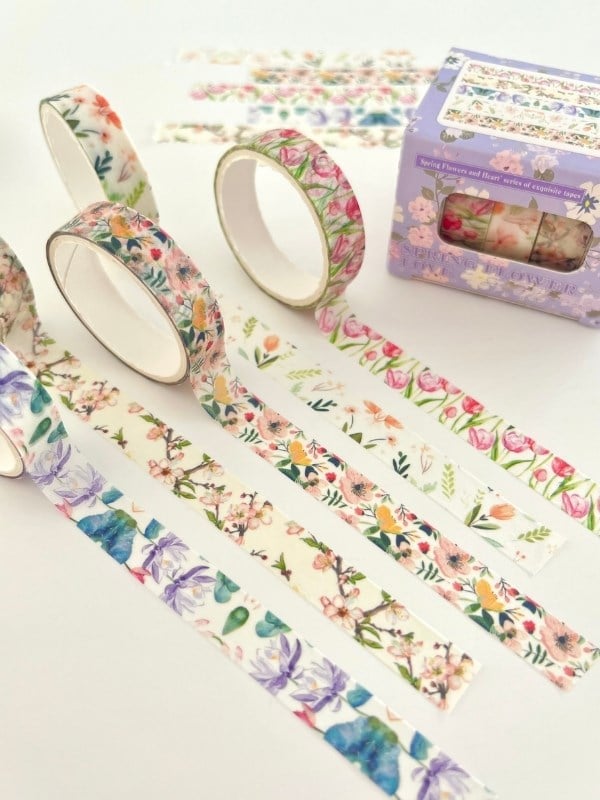 Spring Flower Love Bahar Çiçekleri Temalı 5'li Washi Bant Set (5*2m)/Masking Tape/Desenli Bant