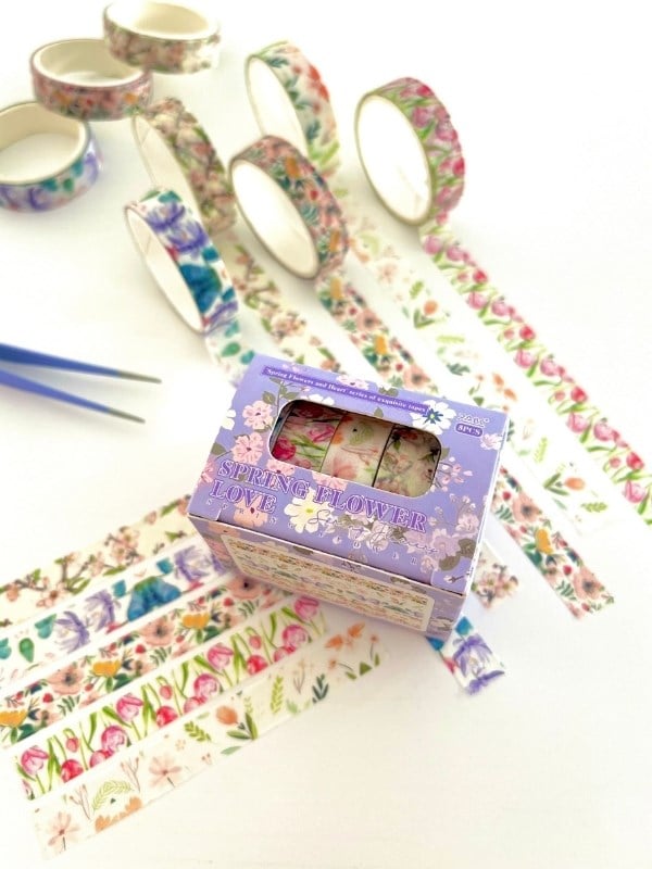 Spring Flower Love Bahar Çiçekleri Temalı 5'li Washi Bant Set (5*2m)/Masking Tape/Desenli Bant