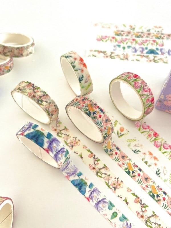 Spring Flower Love Bahar Çiçekleri Temalı 5'li Washi Bant Set (5*2m)/Masking Tape/Desenli Bant