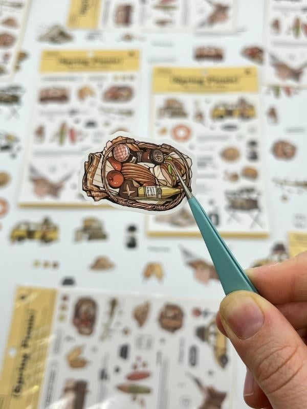 Spring Picnic Retro Kamp Ve Piknik Temalı 2 Yaprak 45 Adet Sticker Seti/Etiket/Çıkartma