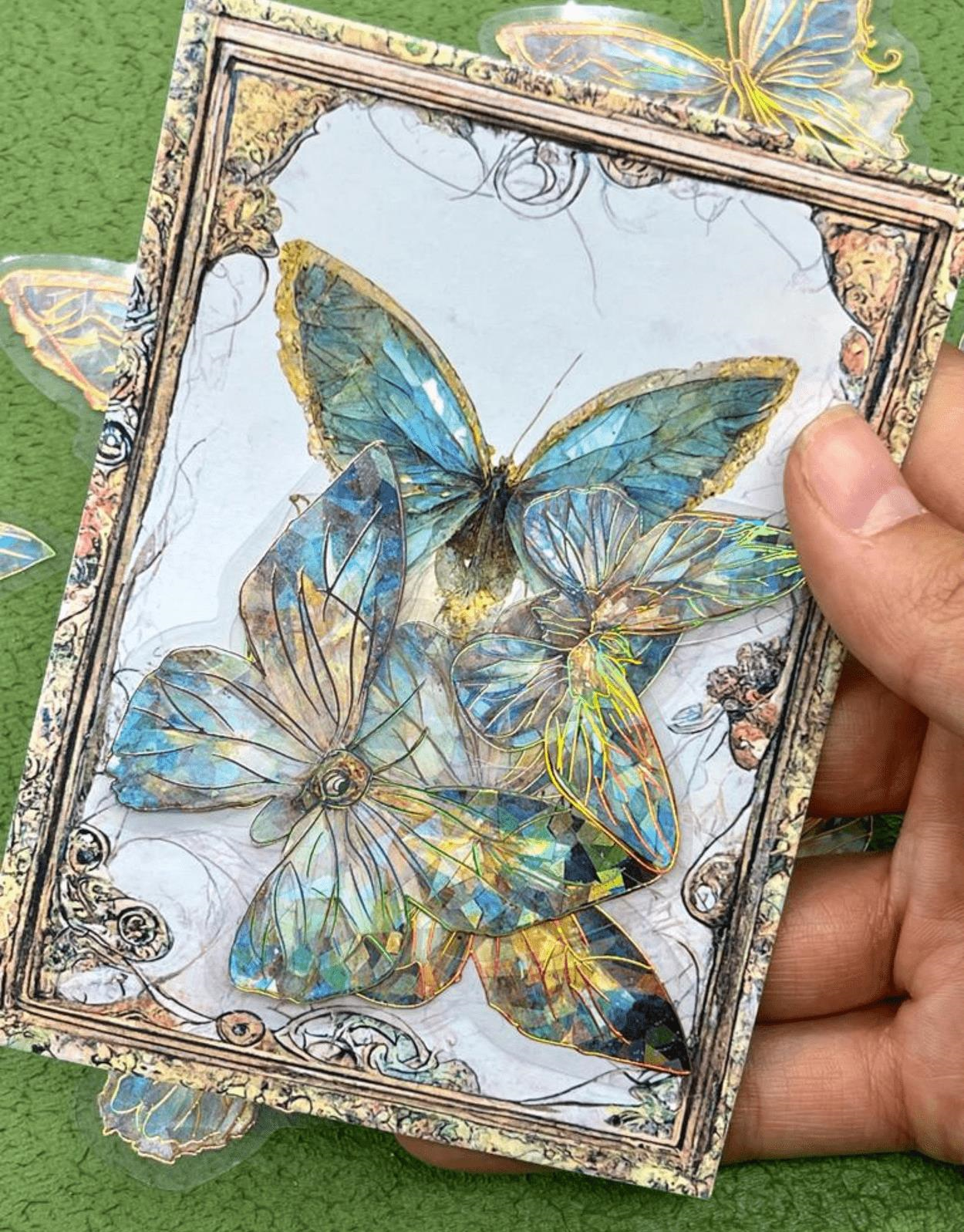 Streamer Green Butterfly Işıl Işıl Yeşil Kelebekler Şeffaf Pet Sticker Set/Çıkartma/Su Geçirmez/Bullet Journal