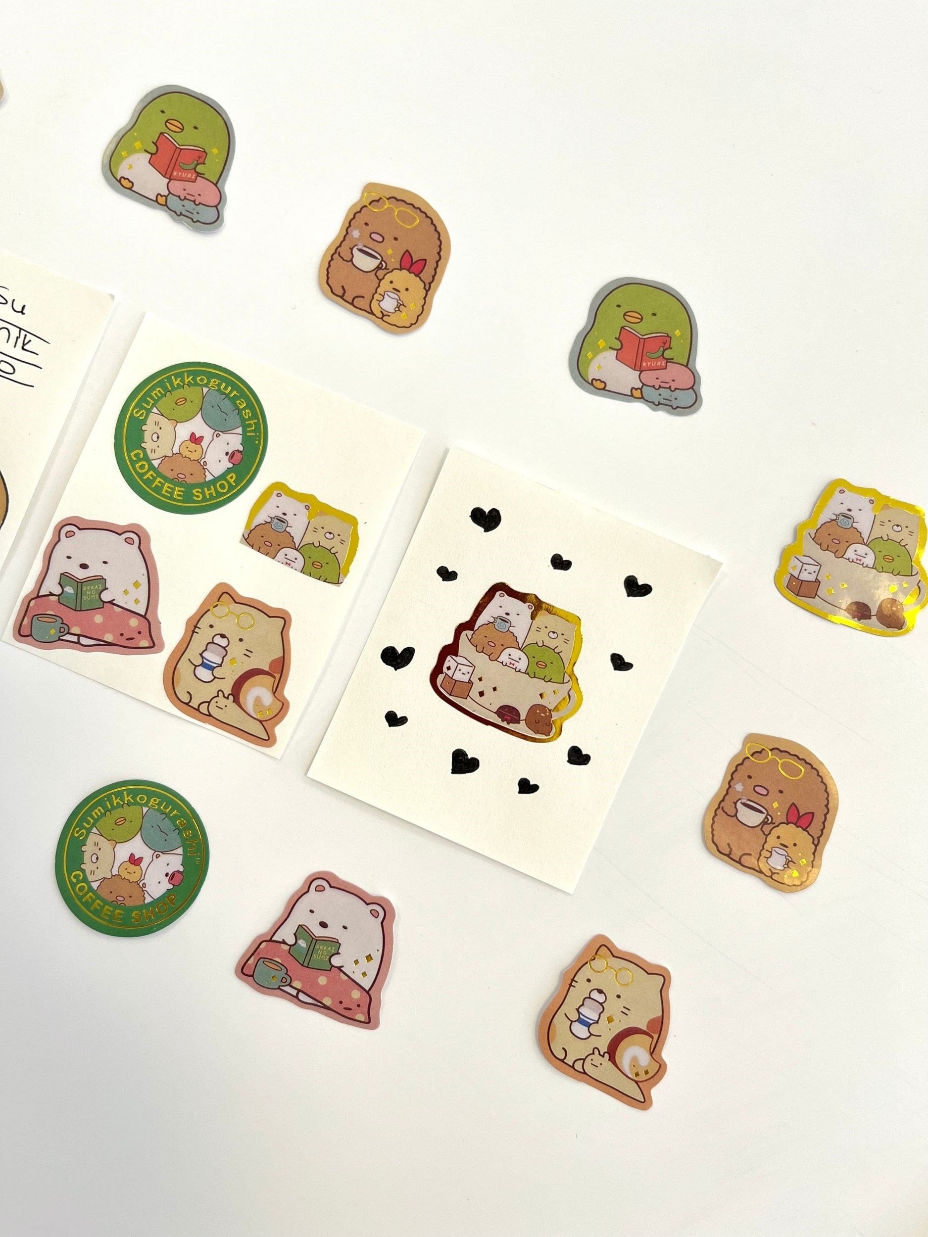Sumikko Gurashi Coffee Shop Kahverengi Paket Altın Yaldızlı 40Adet Mini Sticker Seti/Etiket/Çıkartma