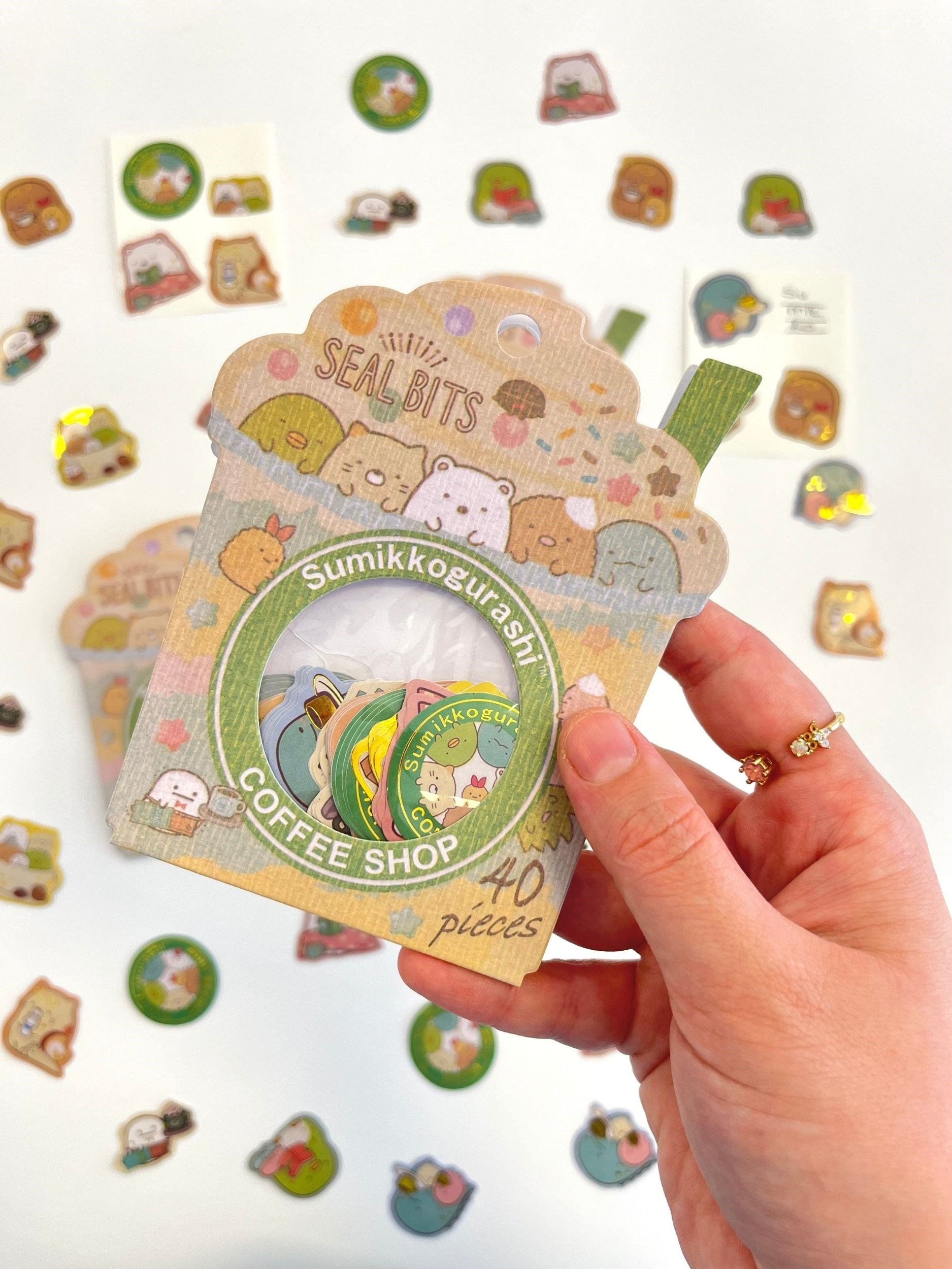 Sumikko Gurashi Coffee Shop Kahverengi Paket Altın Yaldızlı 40Adet Mini Sticker Seti/Etiket/Çıkartma
