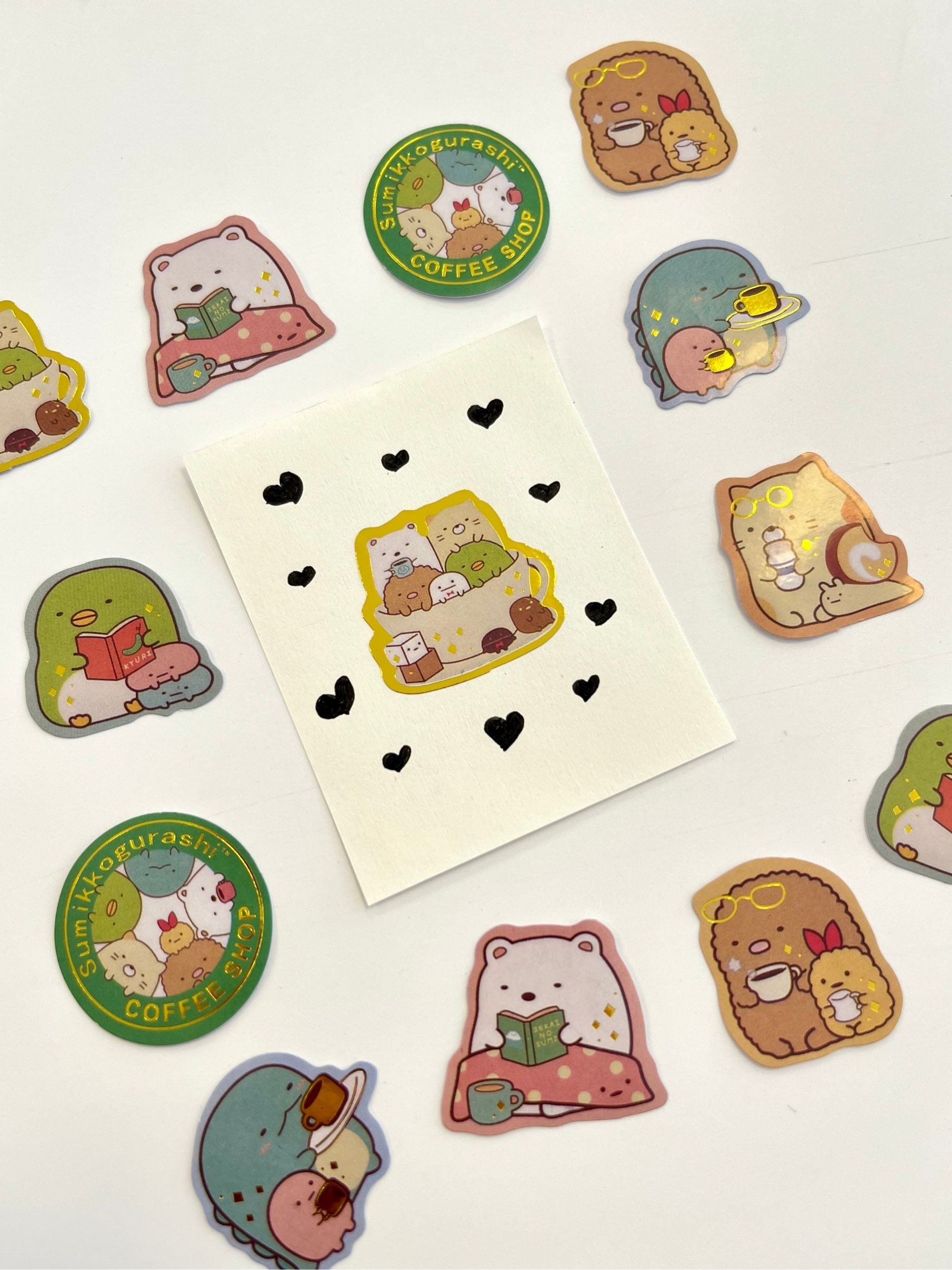 Sumikko Gurashi Coffee Shop Kahverengi Paket Altın Yaldızlı 40Adet Mini Sticker Seti/Etiket/Çıkartma