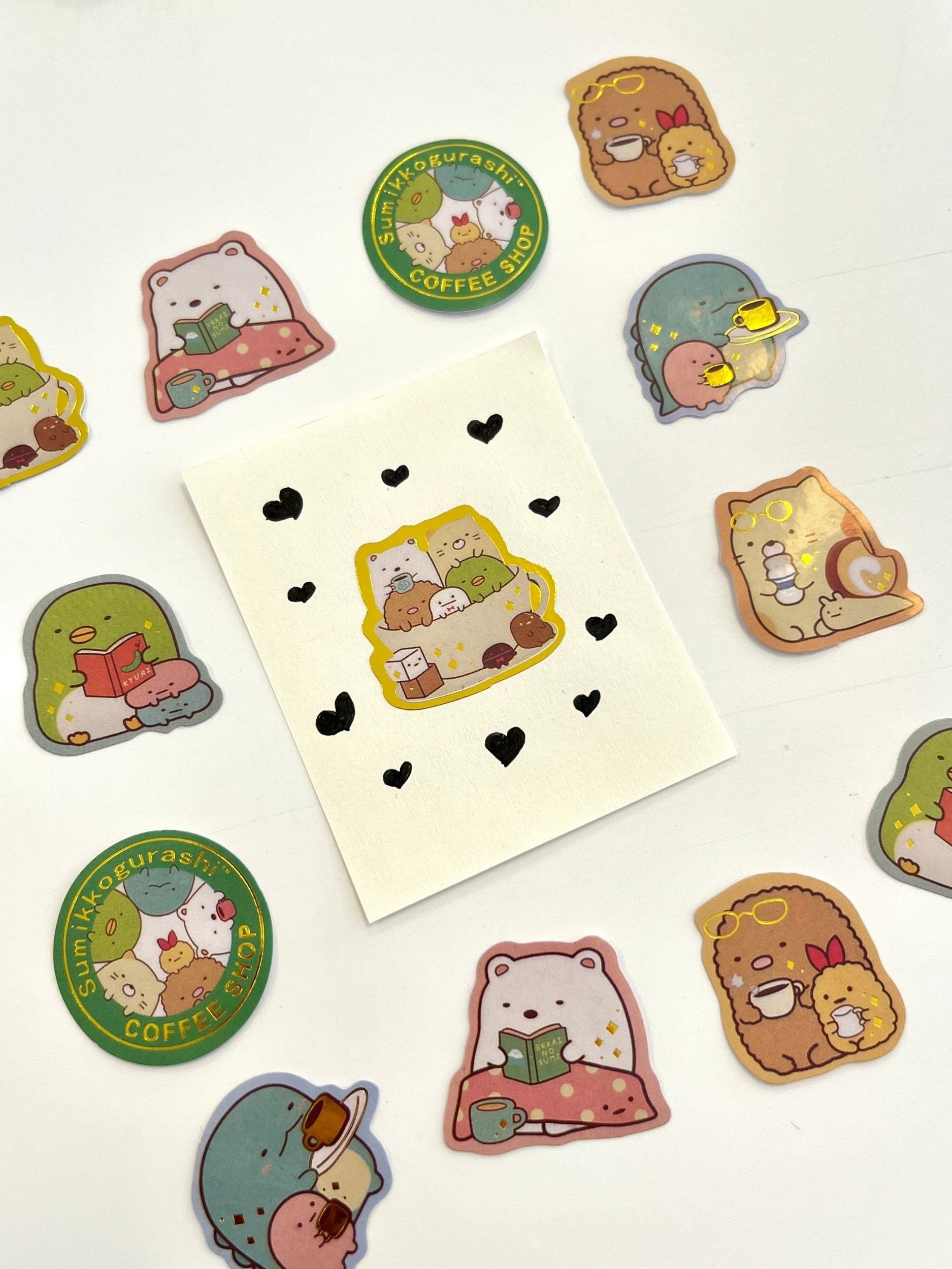Sumikko Gurashi Coffee Shop Kahverengi Paket Altın Yaldızlı 40Adet Mini Sticker Seti/Etiket/Çıkartma