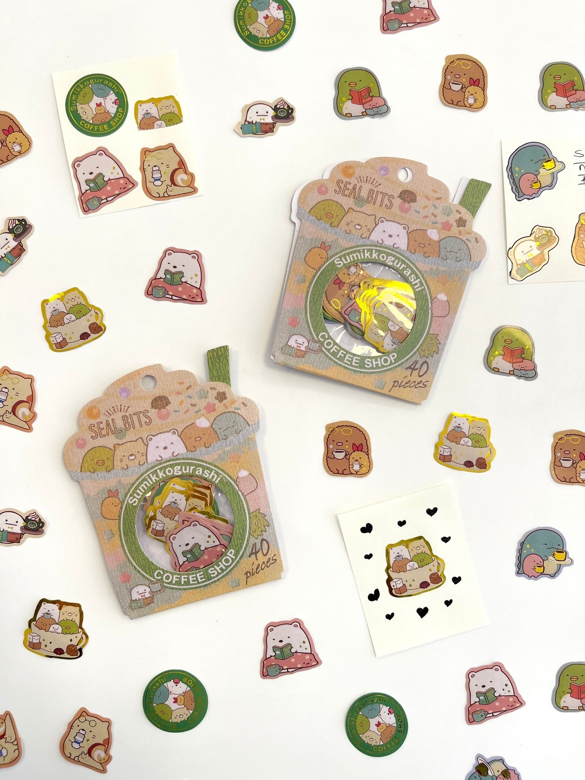 Sumikko Gurashi Coffee Shop Kahverengi Paket Altın Yaldızlı 40Adet Mini Sticker Seti/Etiket/Çıkartma