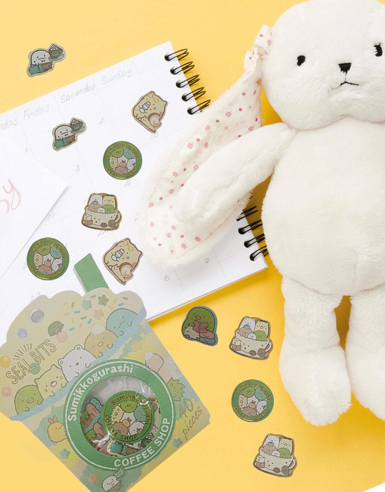 Sumikko Gurashi Coffee Shop Kahverengi Paket Altın Yaldızlı 40Adet Mini Sticker Seti/Etiket/Çıkartma