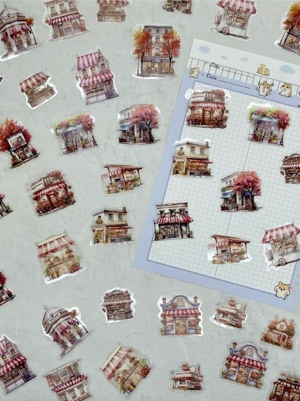 Summer Flower Borders  Ev Temalı Pembe 40 Adet Pet Sticker Set/ Çıkartma/Etiket/Bullet Journal