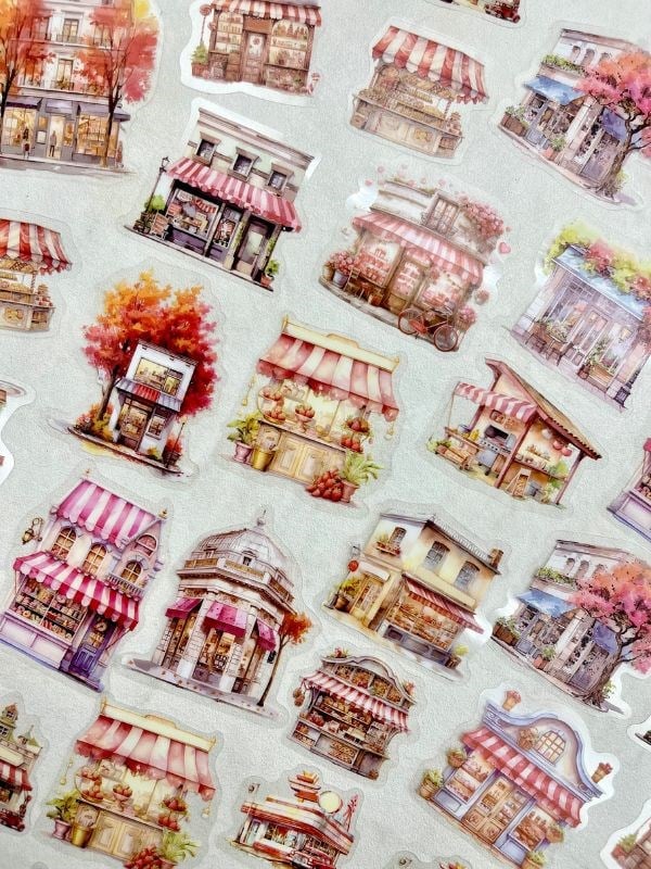 Summer Flower Borders  Ev Temalı Pembe 40 Adet Pet Sticker Set/ Çıkartma/Etiket/Bullet Journal