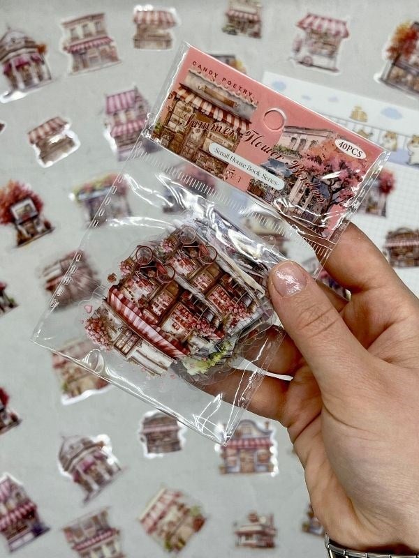Summer Flower Borders  Ev Temalı Pembe 40 Adet Pet Sticker Set/ Çıkartma/Etiket/Bullet Journal