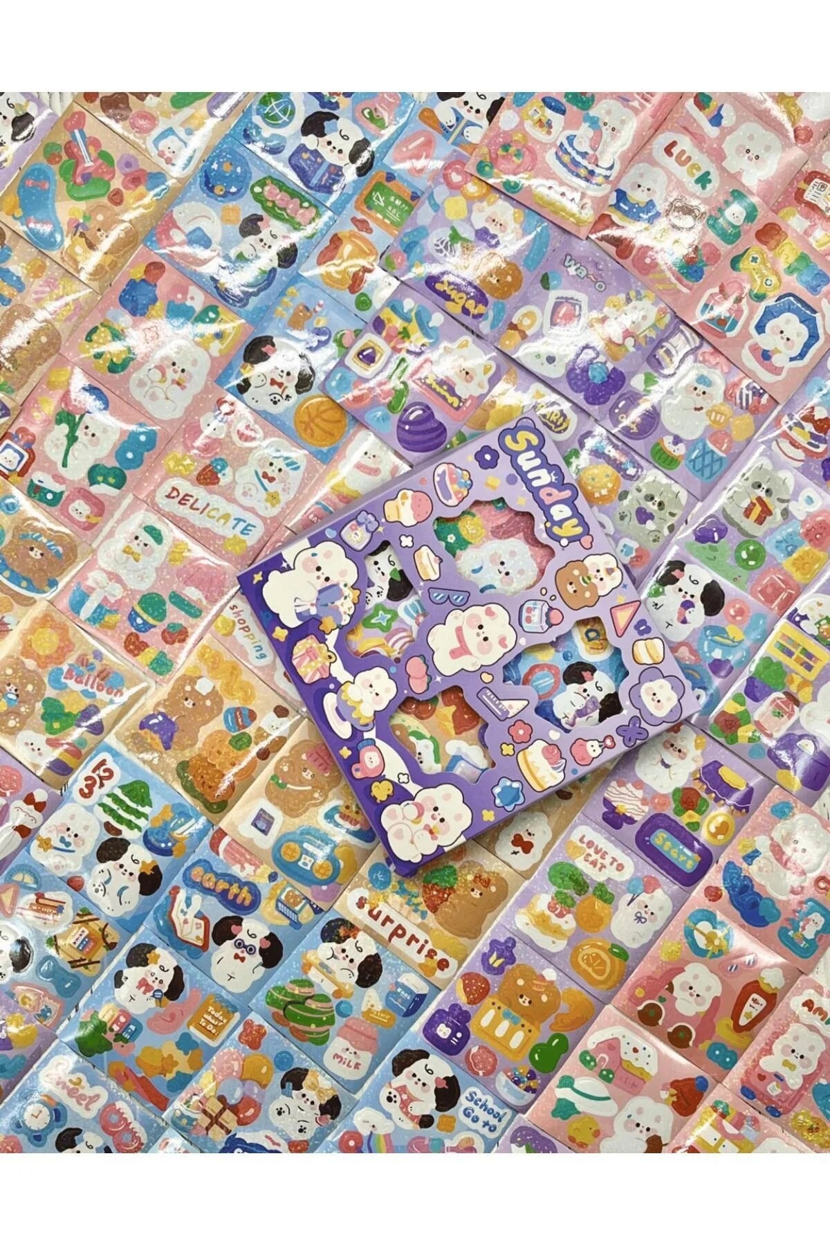 Sunday Tavşan 4 Bölümlü 100 Yaprak 500 Adet Mor Mini Kutu Sticker Seti  / Bullet Journal / Etiket/ Çıkartma Su Geçirmez