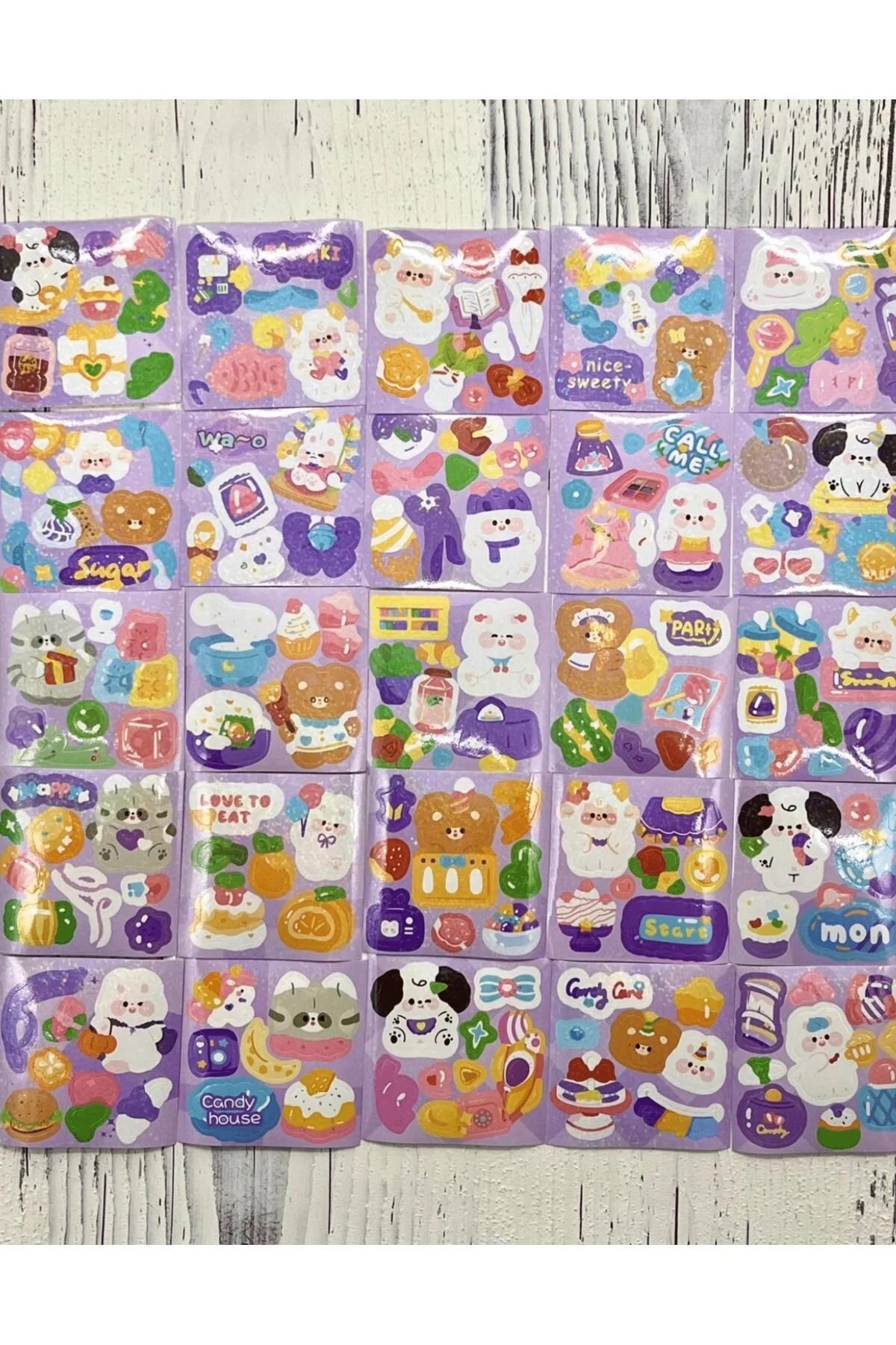 Sunday Tavşan 4 Bölümlü 100 Yaprak 500 Adet Mor Mini Kutu Sticker Seti  / Bullet Journal / Etiket/ Çıkartma Su Geçirmez