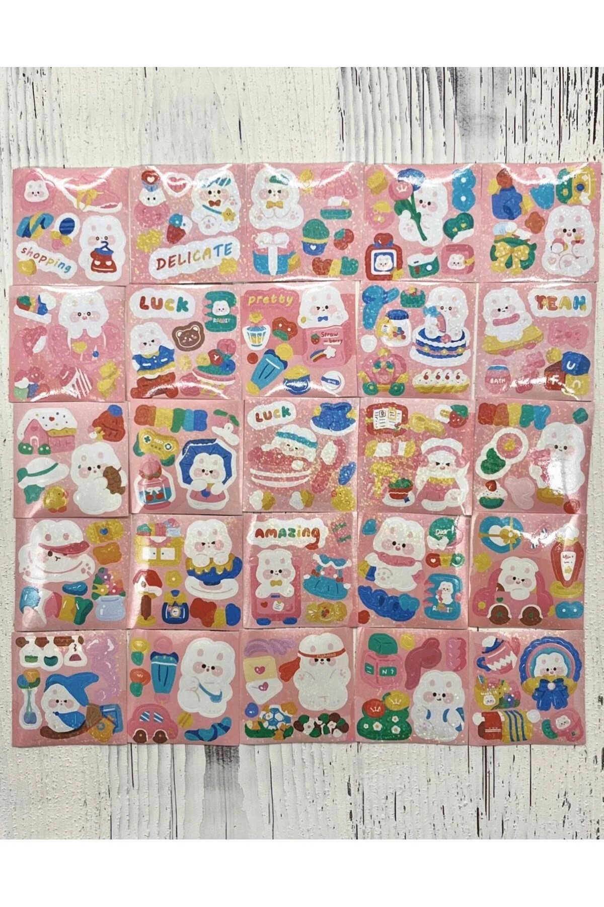 Sunday Tavşan 4 Bölümlü 100 Yaprak 500 Adet Mor Mini Kutu Sticker Seti  / Bullet Journal / Etiket/ Çıkartma Su Geçirmez