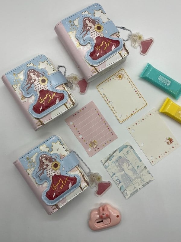 Sunflower Sevimli Kız Temalı Charmlı Mini Planlayıcı Spiralli Defter/80 Yaprak/Mıknatıslı Ajanda