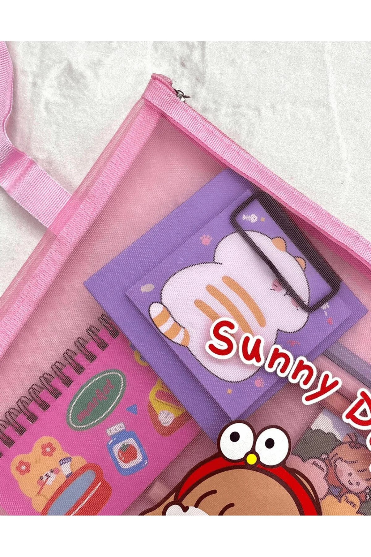 Sunny Days Pembe A4 Şeffaf File Çanta / Kalem Kutu / Toparlayıcı