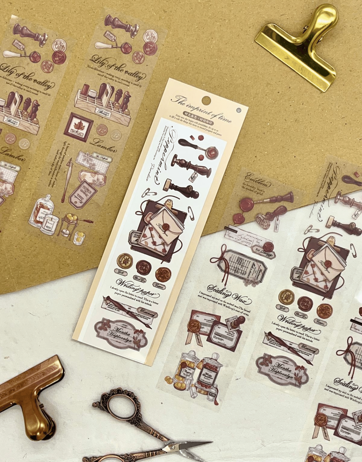 The İmprint Of Time Retro Mühür Ve Damga Temalı 6 Yaprak Şeffaf Pet Sticker/ Çıkartma / Bullet Journal / Su Geçirmez