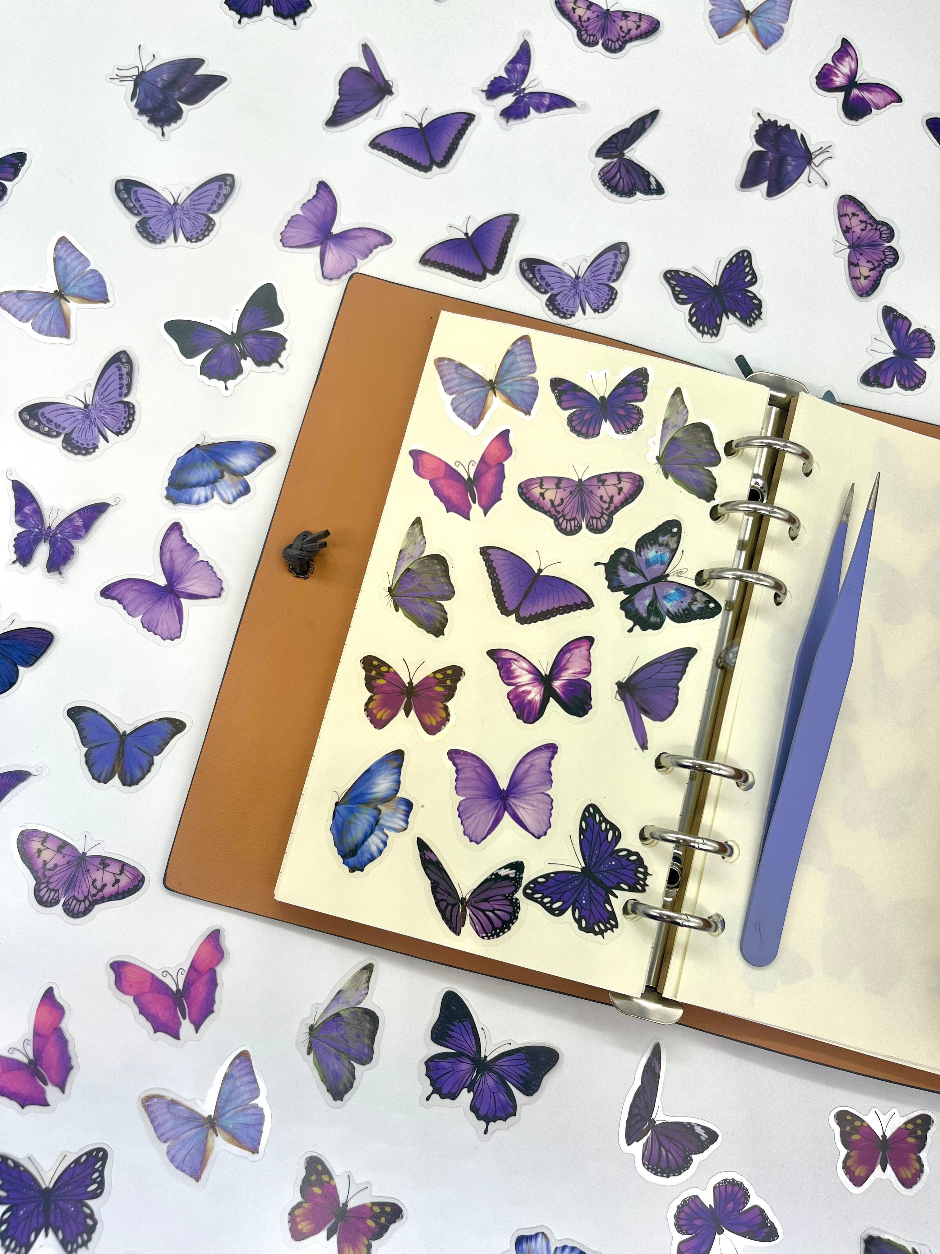The World Of Butterflies Mini Kelebek Sticker Seti/40 Adet/Mor Tonlarında/Etiket/Çıkartma