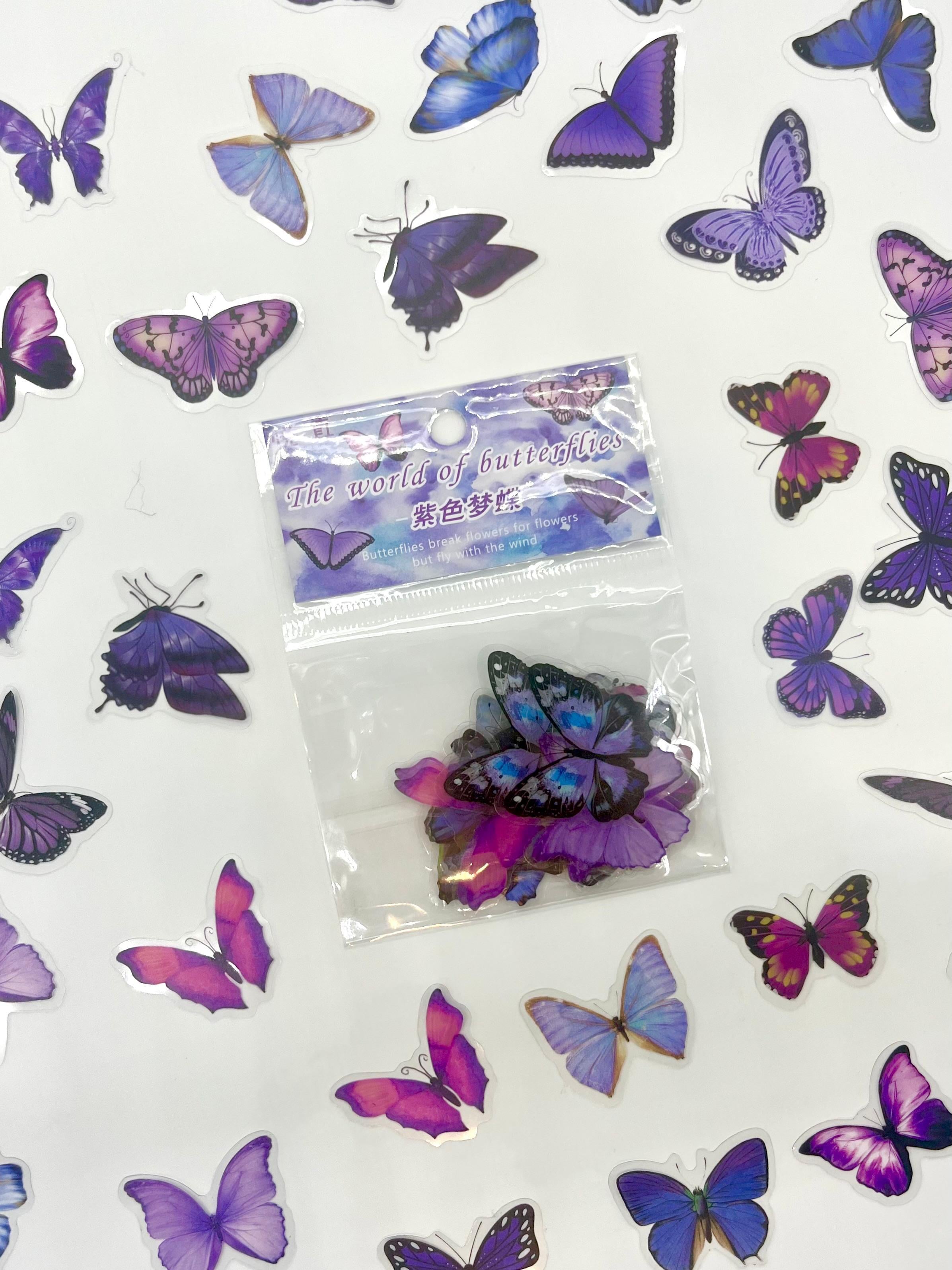 The World Of Butterflies Mini Kelebek Sticker Seti/40 Adet/Mor Tonlarında/Etiket/Çıkartma