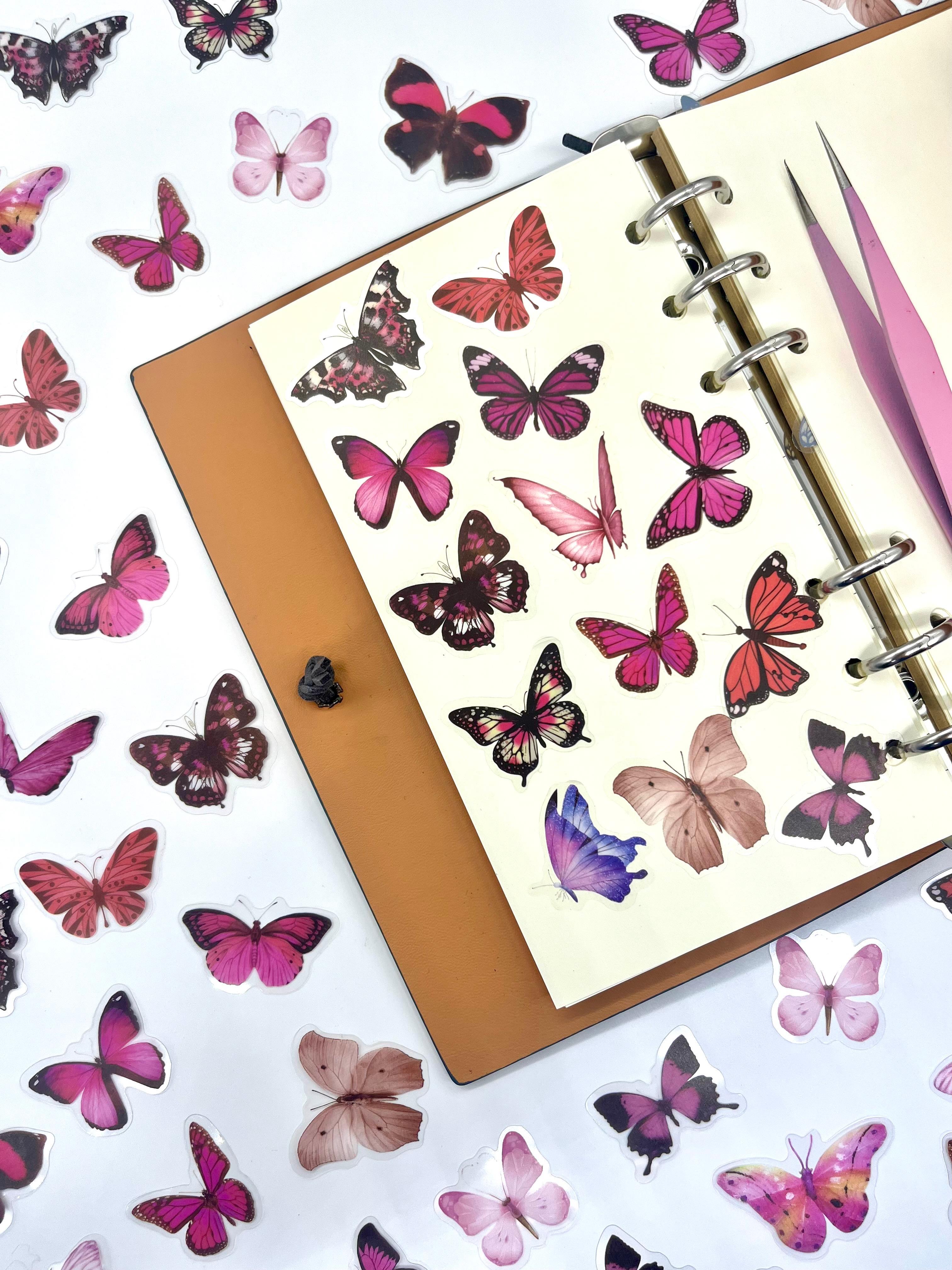 The World Of Butterflies Mini Kelebek Sticker Seti/40 Adet/Pembe Tonlarında/Etiket/Çıkartma