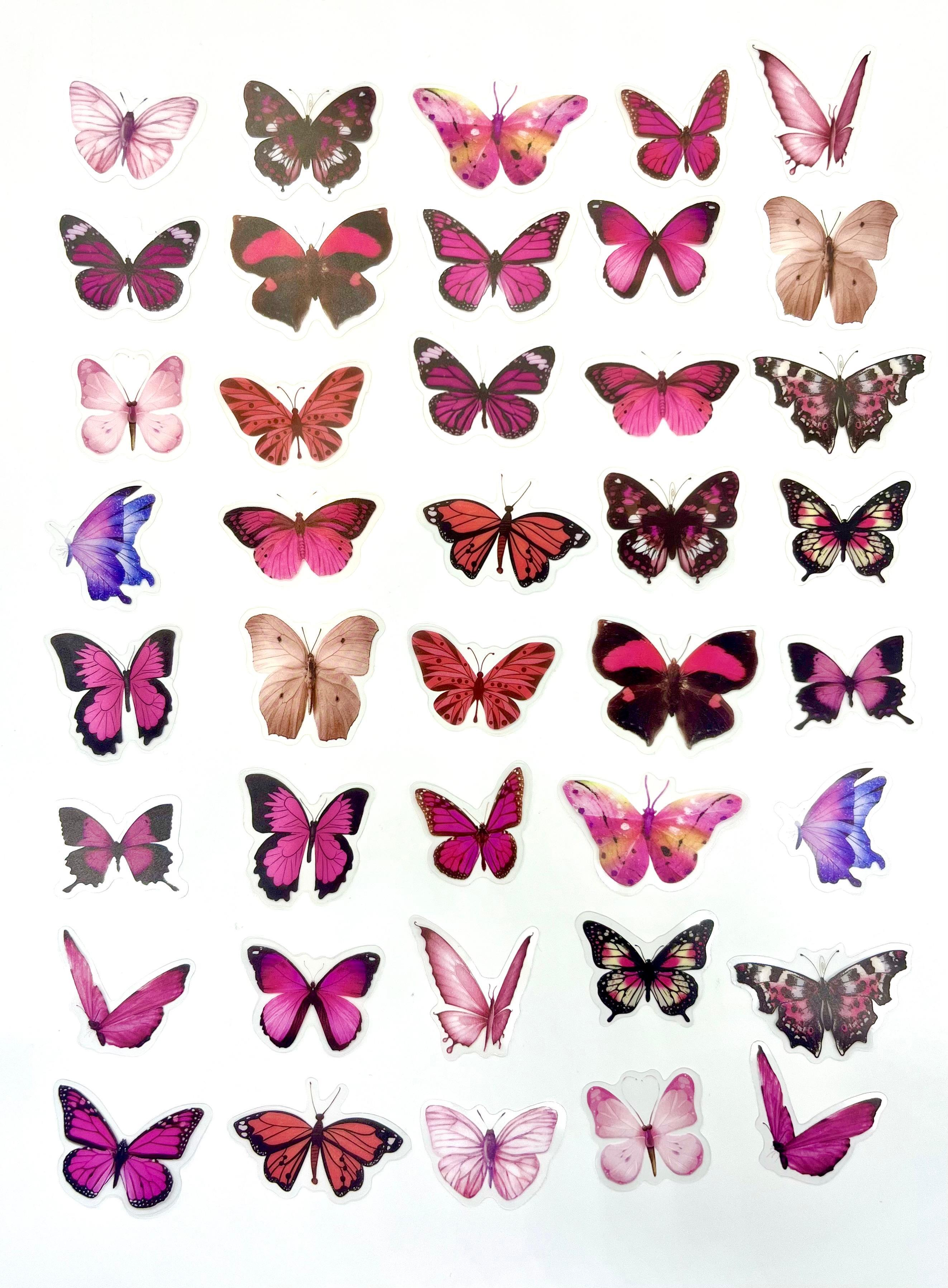 The World Of Butterflies Mini Kelebek Sticker Seti/40 Adet/Pembe Tonlarında/Etiket/Çıkartma