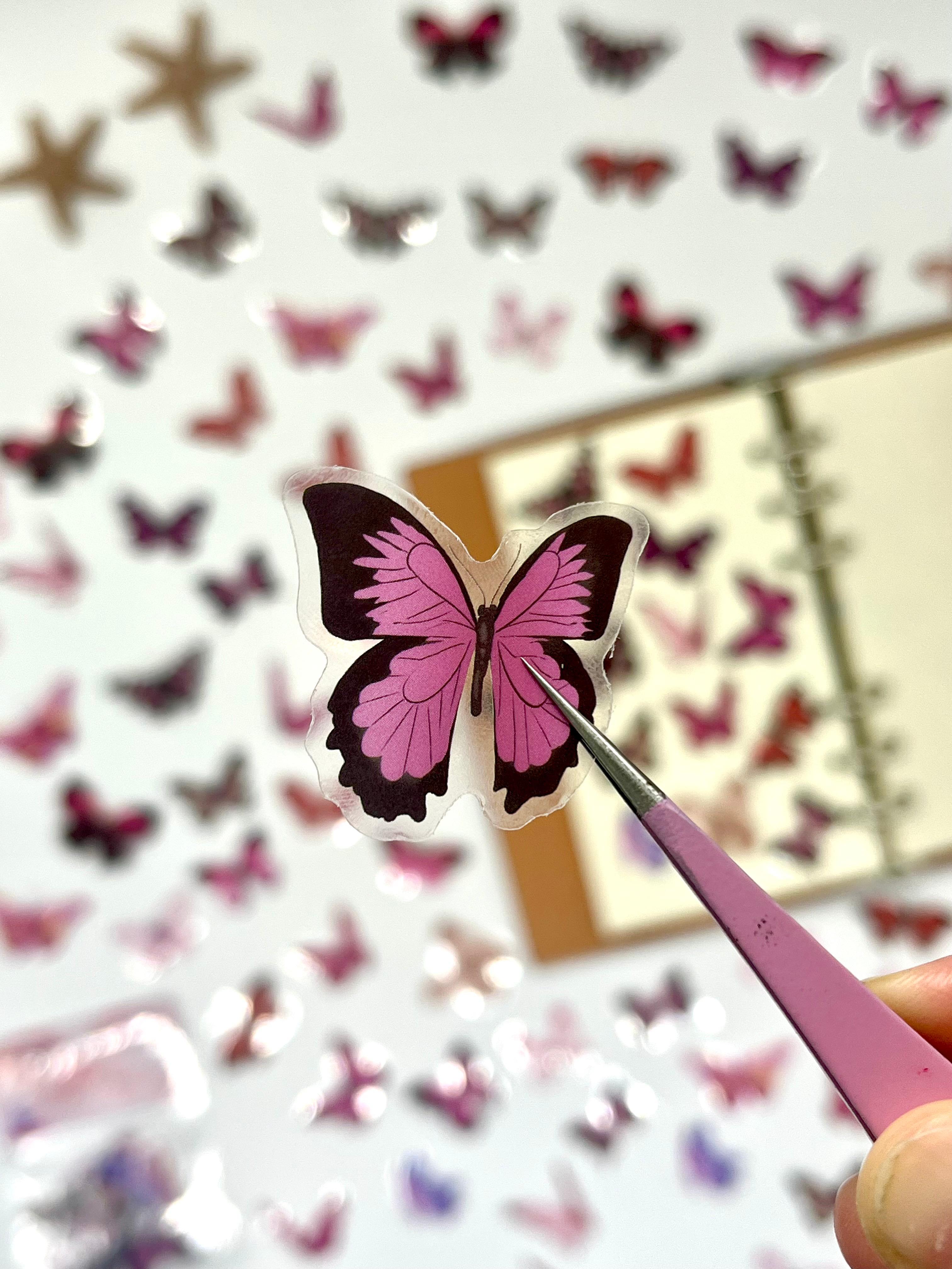 The World Of Butterflies Mini Kelebek Sticker Seti/40 Adet/Pembe Tonlarında/Etiket/Çıkartma