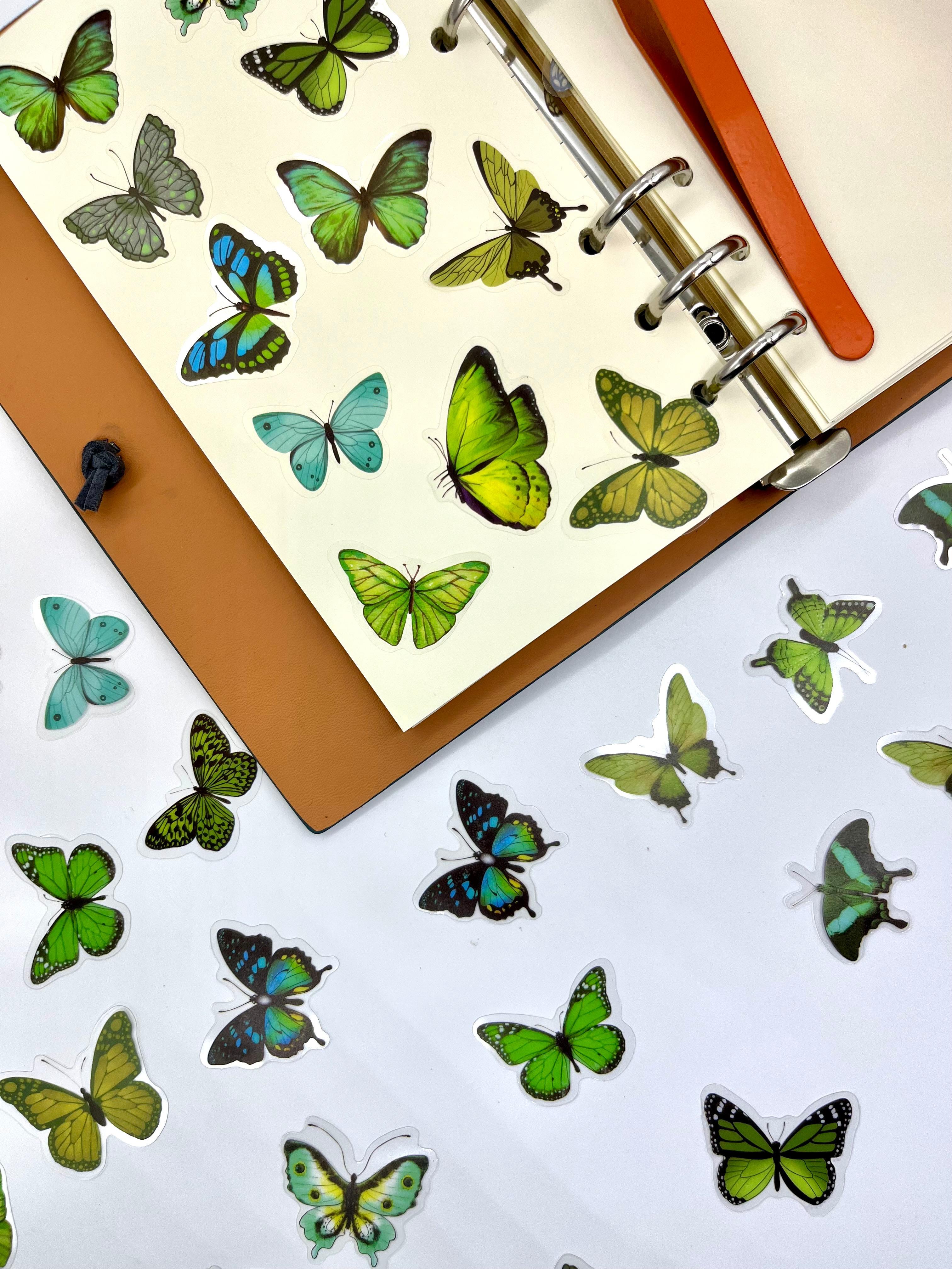 The World Of Butterflies Mini Kelebek Sticker Seti/40 Adet/Yeşil Tonlarında/Etiket/Çıkartma