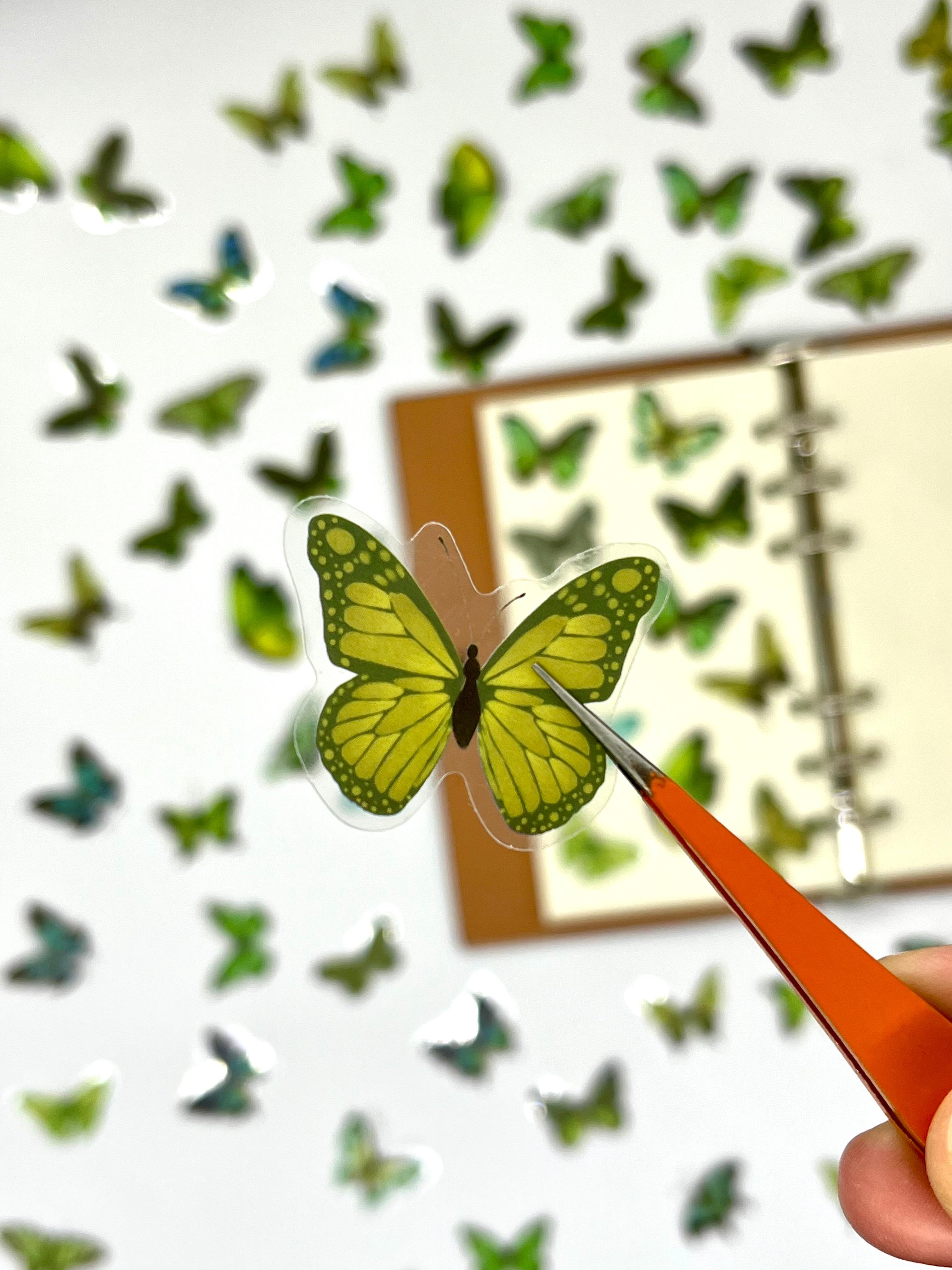 The World Of Butterflies Mini Kelebek Sticker Seti/40 Adet/Yeşil Tonlarında/Etiket/Çıkartma