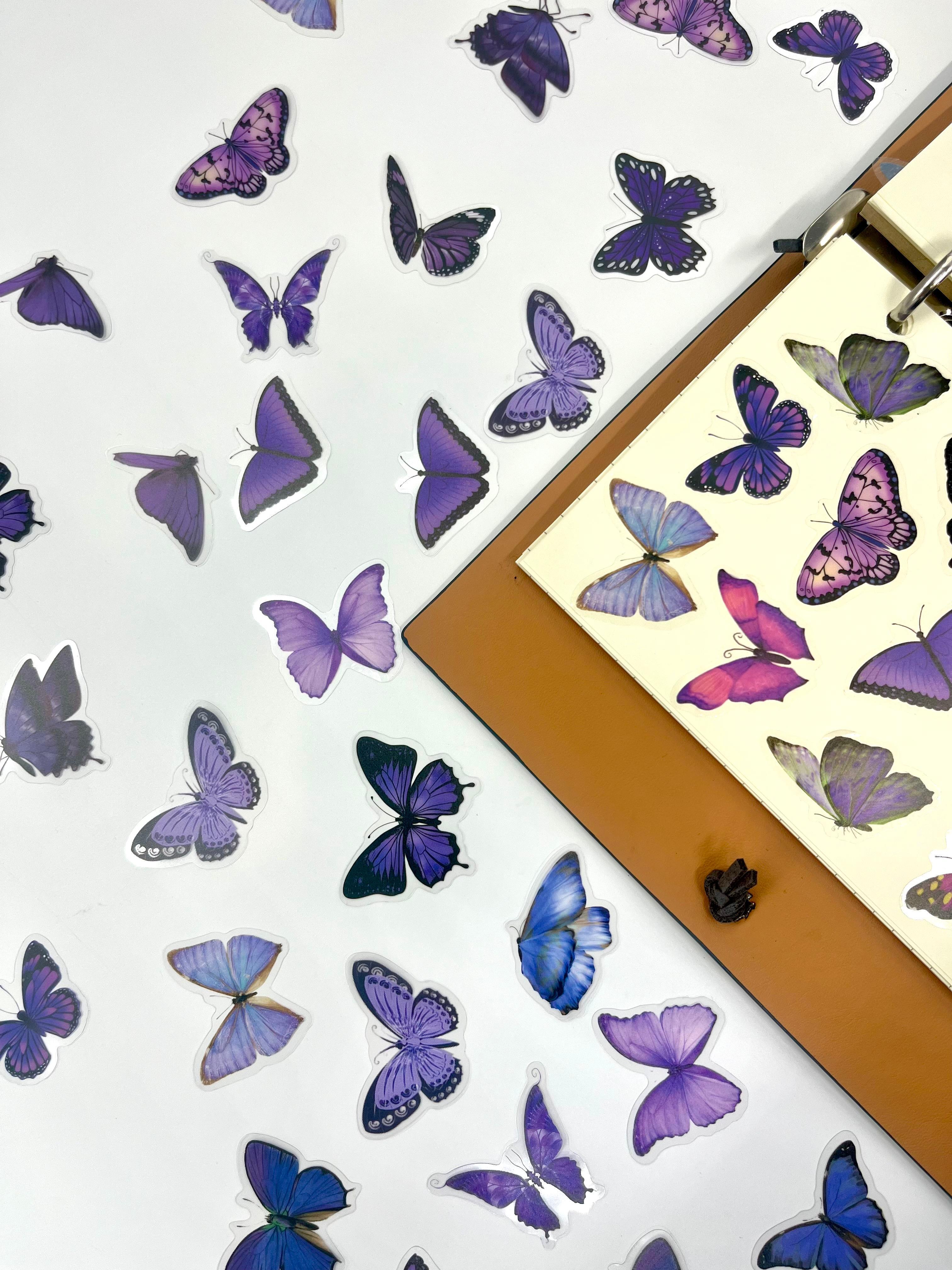 The World Of Butterflies Mini Kelebek Sticker Seti/40 Adet/Mor Tonlarında/Etiket/Çıkartma