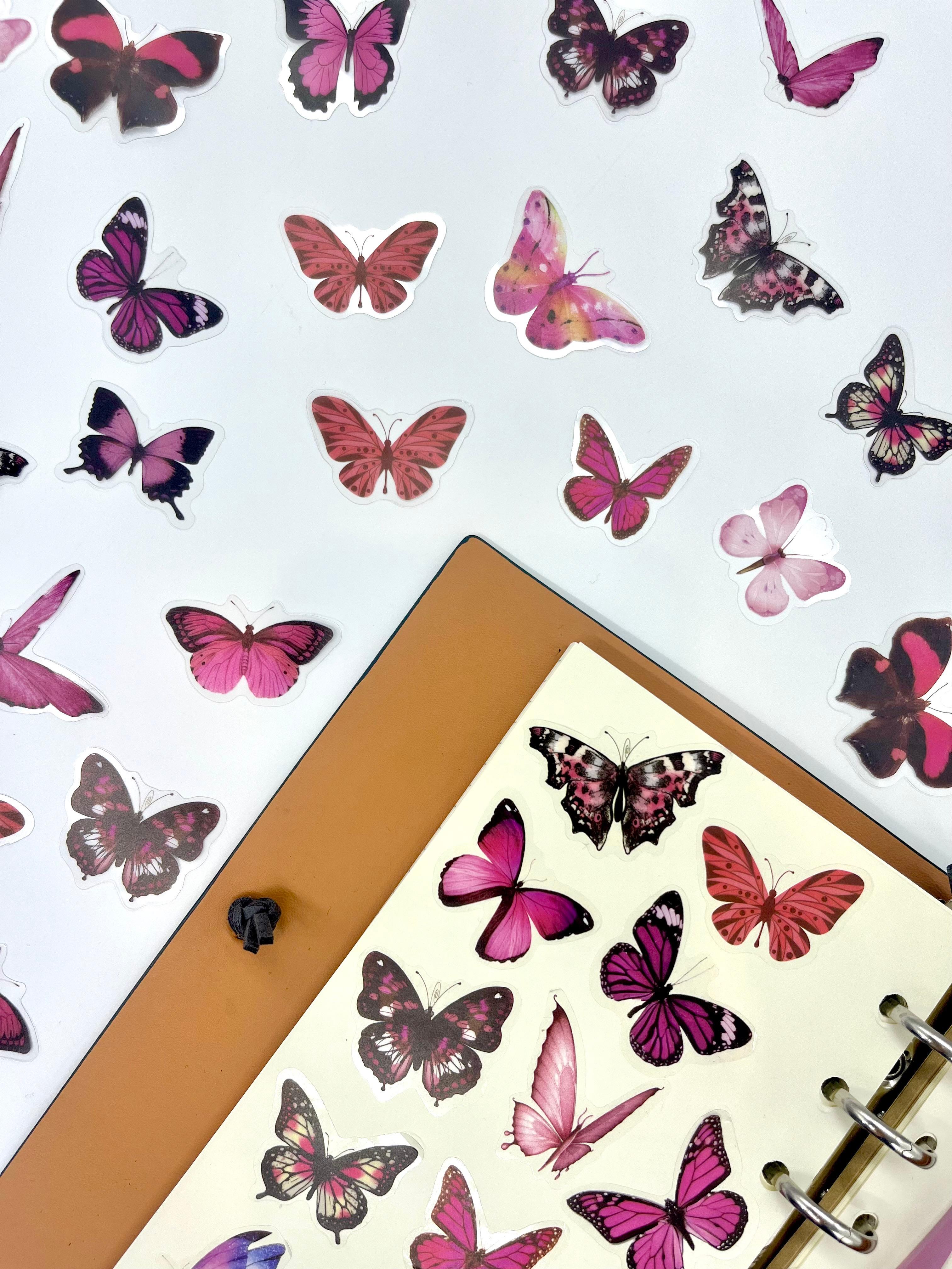 The World Of Butterflies Mini Kelebek Sticker Seti/40 Adet/Pembe Tonlarında/Etiket/Çıkartma