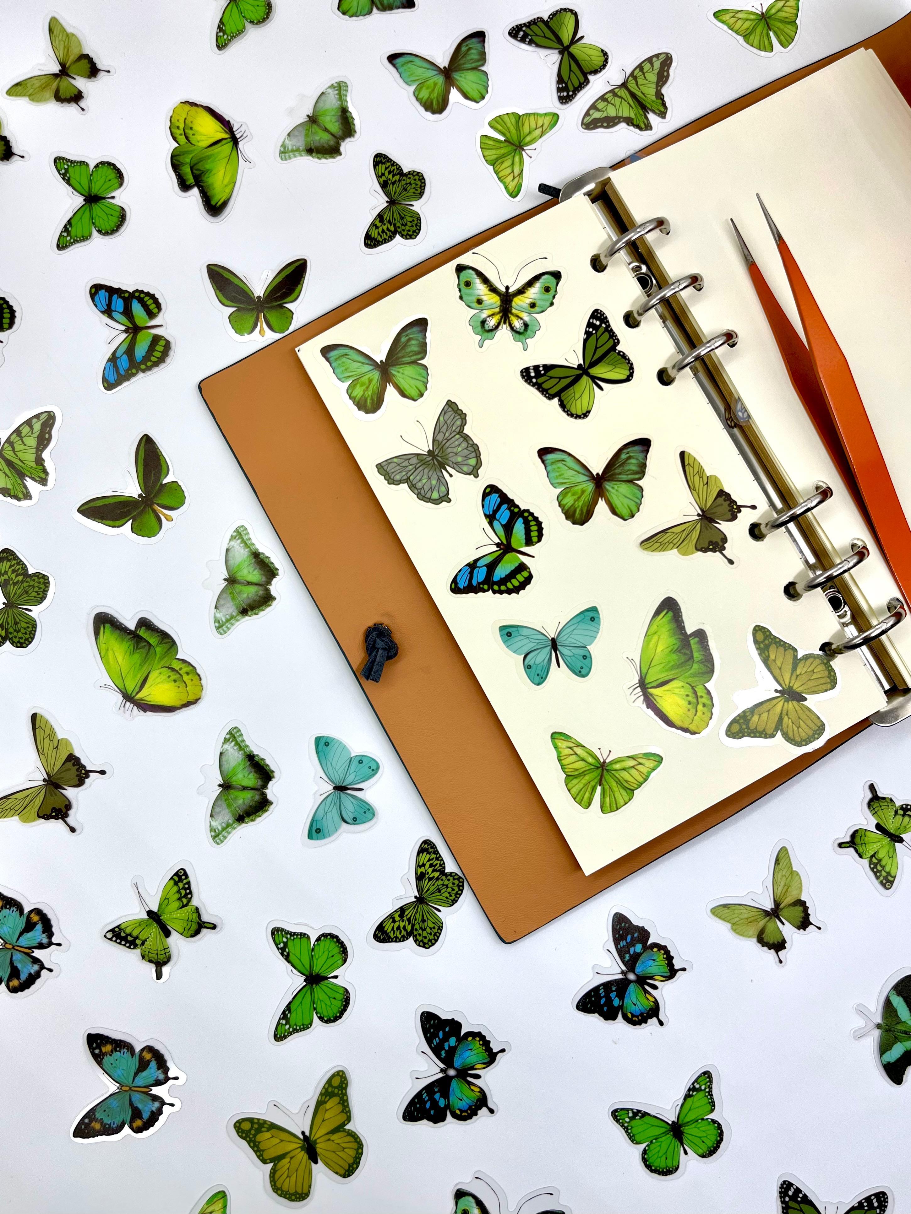 The World Of Butterflies Mini Kelebek Sticker Seti/40 Adet/Yeşil Tonlarında/Etiket/Çıkartma