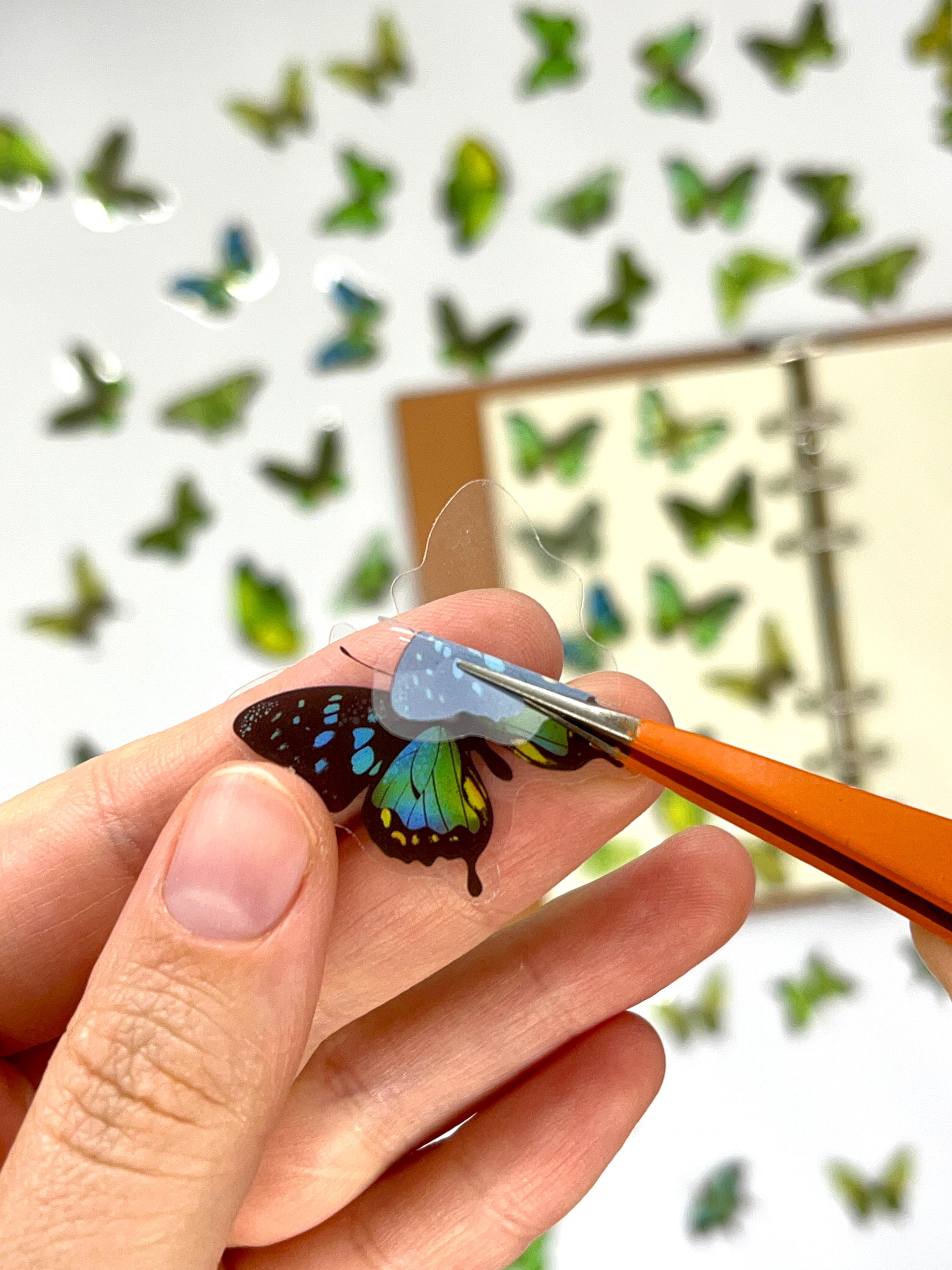The World Of Butterflies Mini Kelebek Sticker Seti/40 Adet/Yeşil Tonlarında/Etiket/Çıkartma