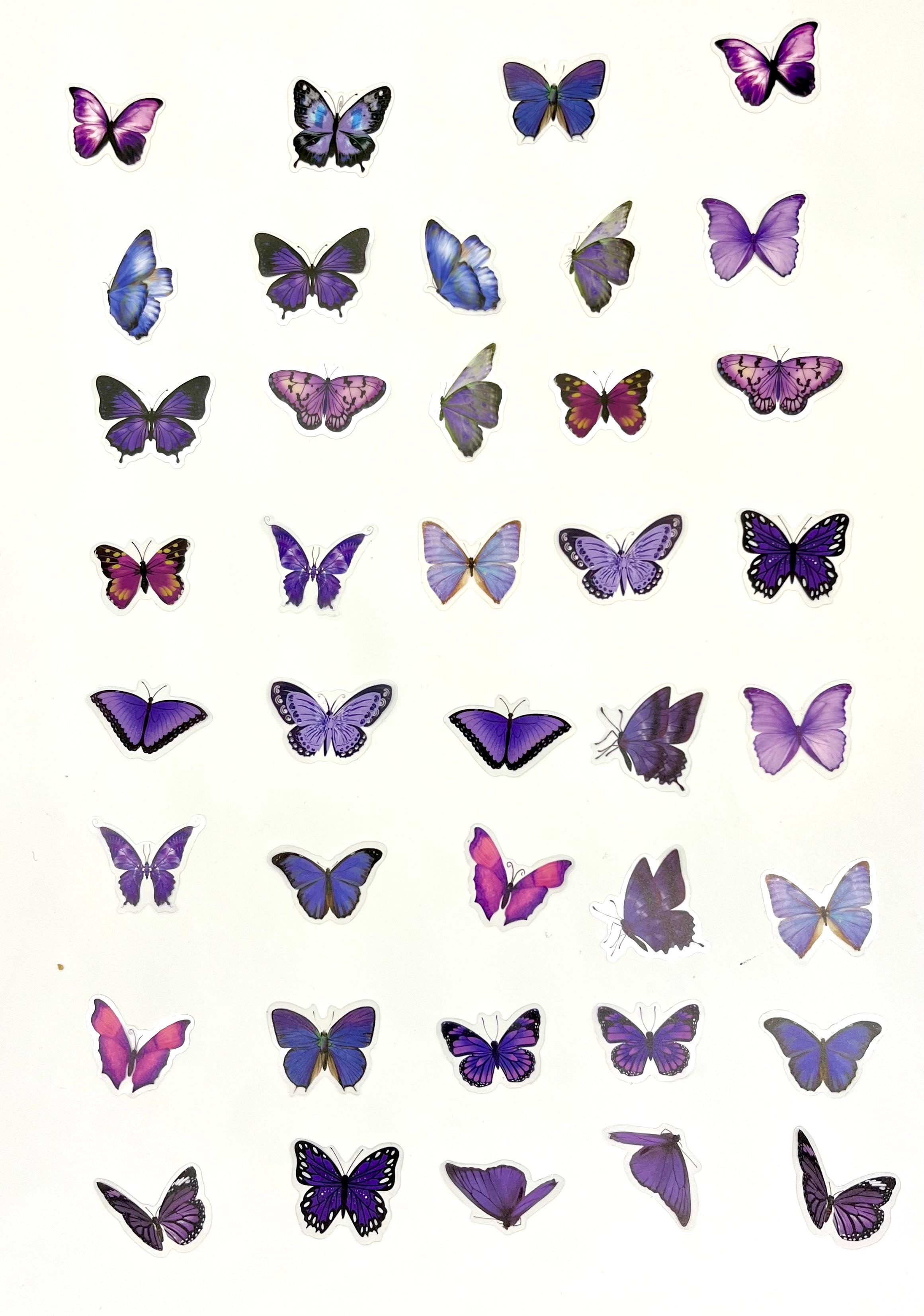 The World Of Butterflies Mini Kelebek Sticker Seti/40 Adet/Mor Tonlarında/Etiket/Çıkartma