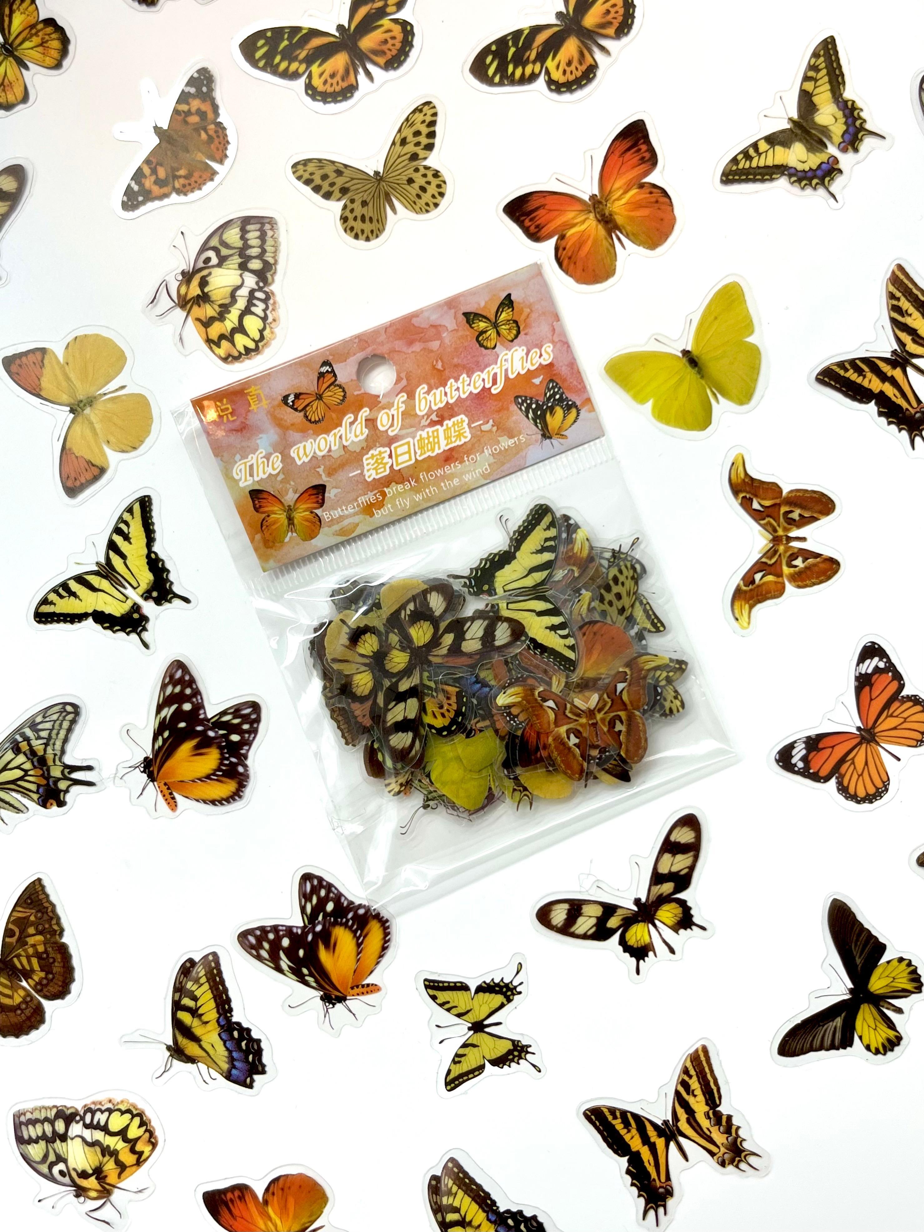 The World Of Butterflies Mini Kelebek Sticker Seti/40 Adet/Turuncu&Sarı Tonlarında/Etiket/Çıkartma