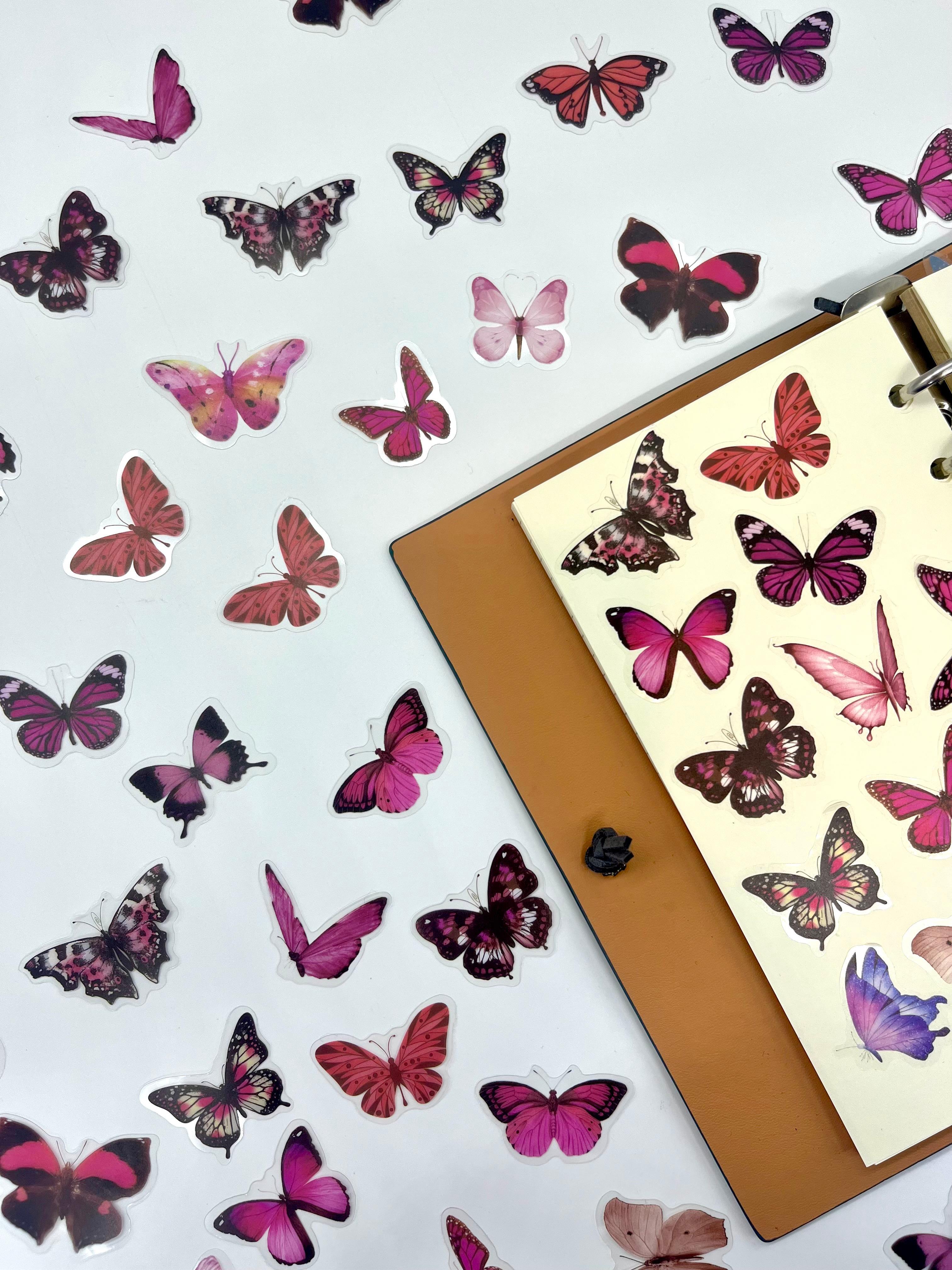 The World Of Butterflies Mini Kelebek Sticker Seti/40 Adet/Pembe Tonlarında/Etiket/Çıkartma