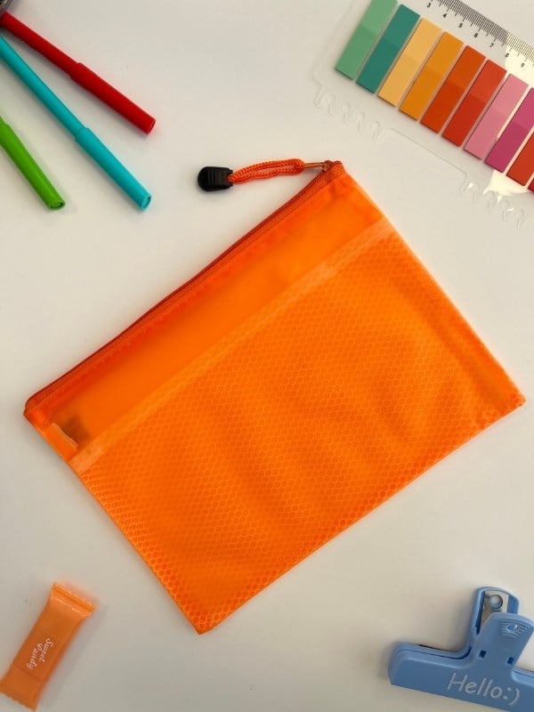 Turuncu Yarı Şeffaf Küçük Boy Çift Bölme Fermuarlı Organizer Dosya Çantası (23*16.5cm)/Toparlayıcı