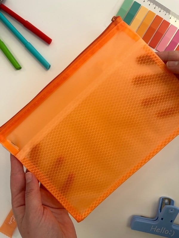 Turuncu Yarı Şeffaf Küçük Boy Çift Bölme Fermuarlı Organizer Dosya Çantası (23*16.5cm)/Toparlayıcı