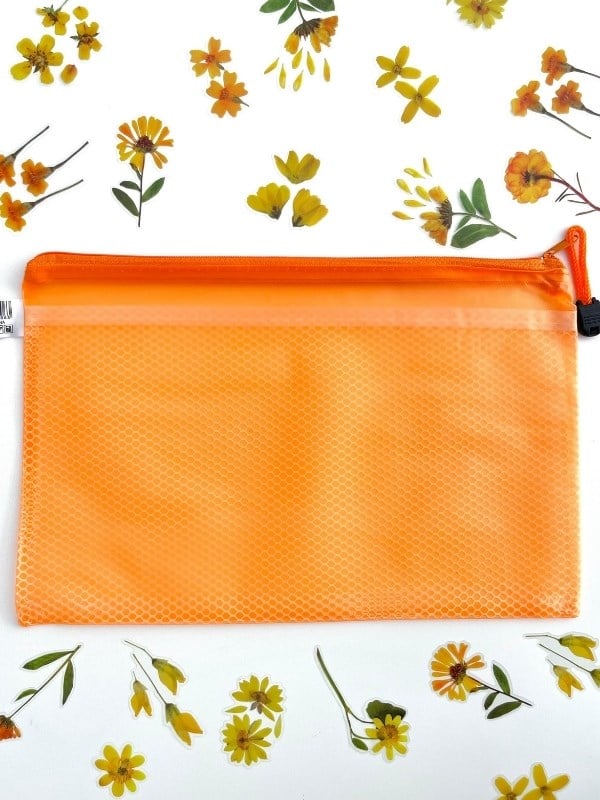 Turuncu Yarı Şeffaf Orta Boy Çift Bölme Fermuarlı Organizer Dosya Çantası (29*19cm)/Toparlayıcı