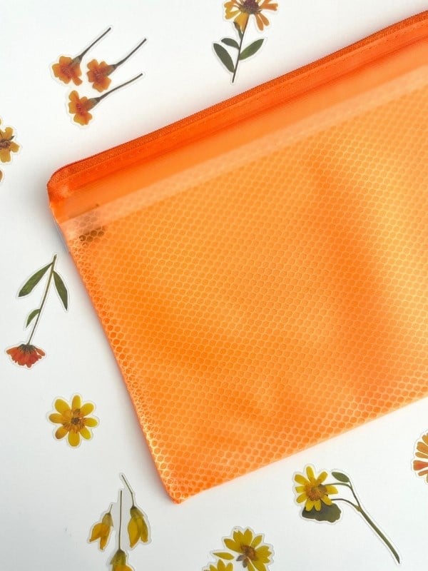 Turuncu Yarı Şeffaf Orta Boy Çift Bölme Fermuarlı Organizer Dosya Çantası (29*19cm)/Toparlayıcı