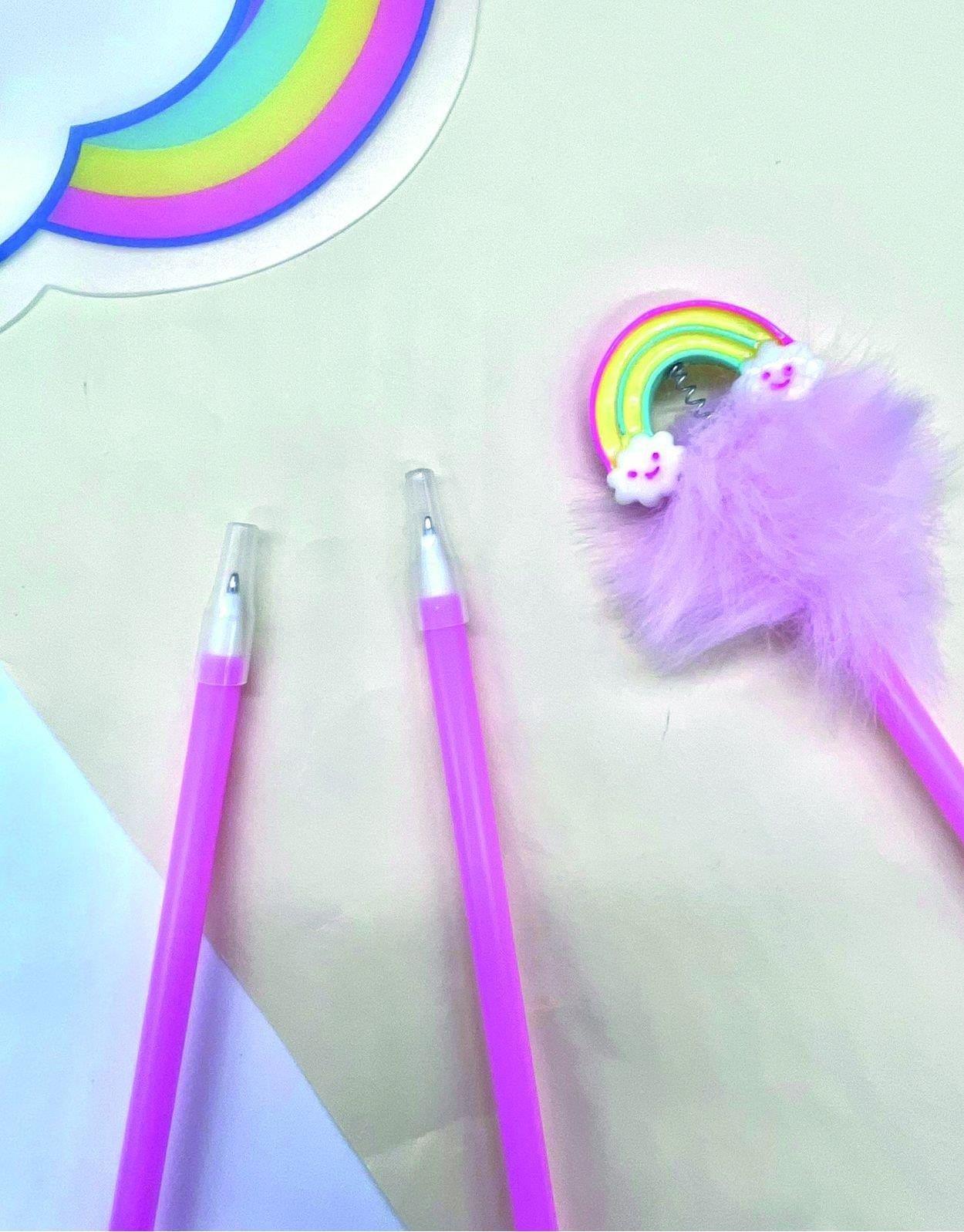 Tüylü Pembe Gökkuşağı Kalem
