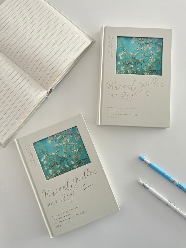 Van Gogh Badem Çiçeği Tasarımlı Çizgili Sert Kapak Defter/Ajanda/Planlayıcı/Bullet Journal